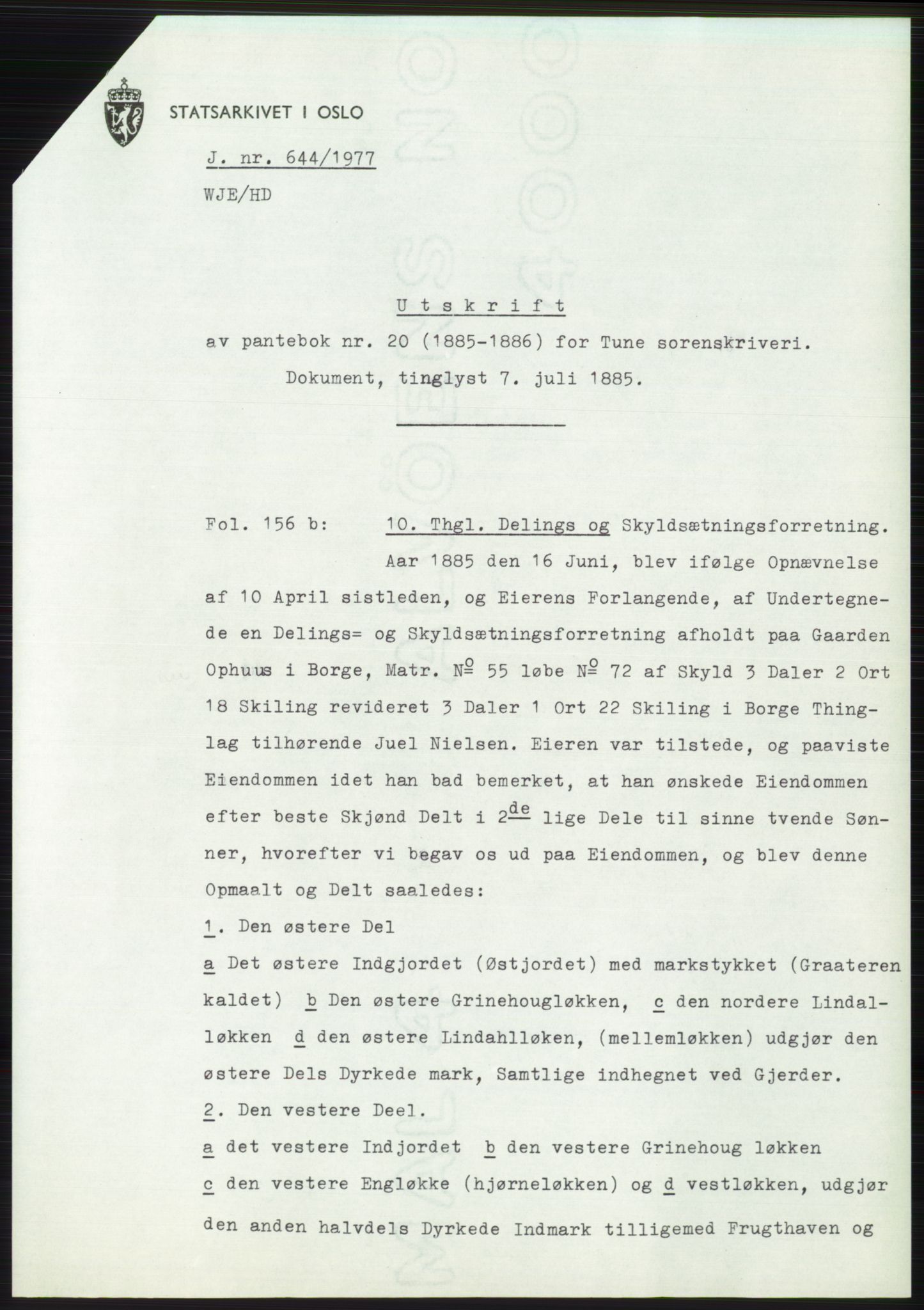 Statsarkivet i Oslo, SAO/A-10621/Z/Zd/L0036: Avskrifter, j.nr 88-2903/1977, 1977, p. 74