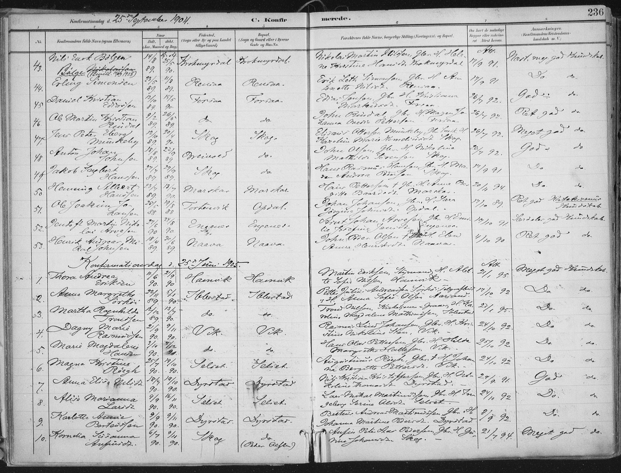 Ibestad sokneprestembete, AV/SATØ-S-0077/H/Ha/Haa/L0017kirke: Parish register (official) no. 17, 1901-1914, p. 236