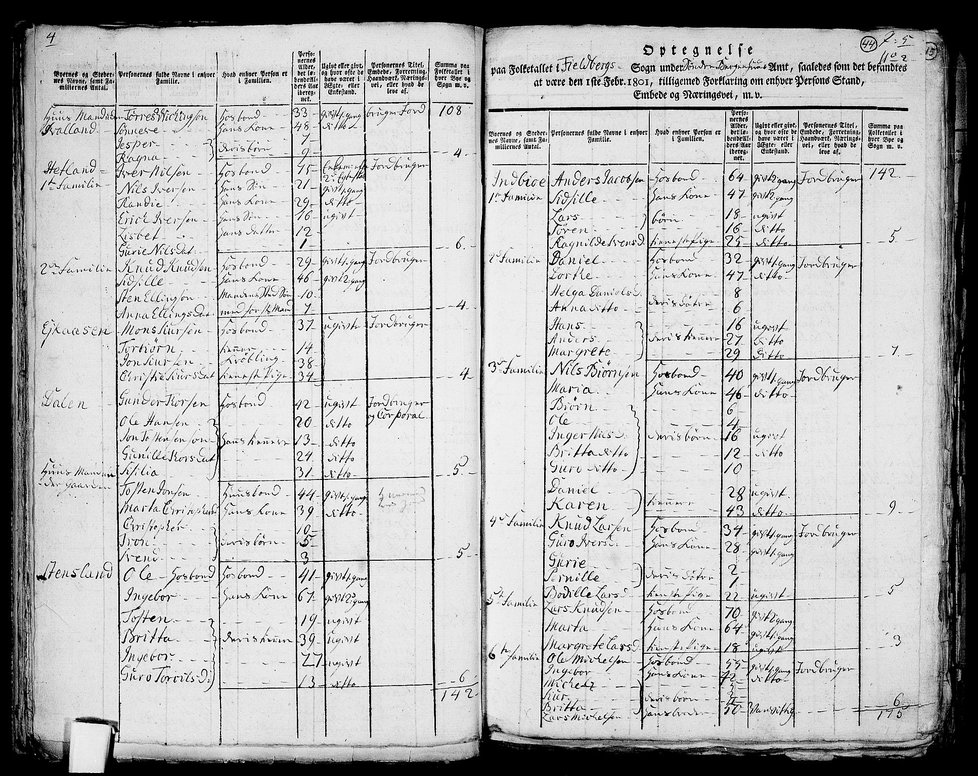 RA, 1801 census for 1213P Fjelberg, 1801, p. 43b-44a