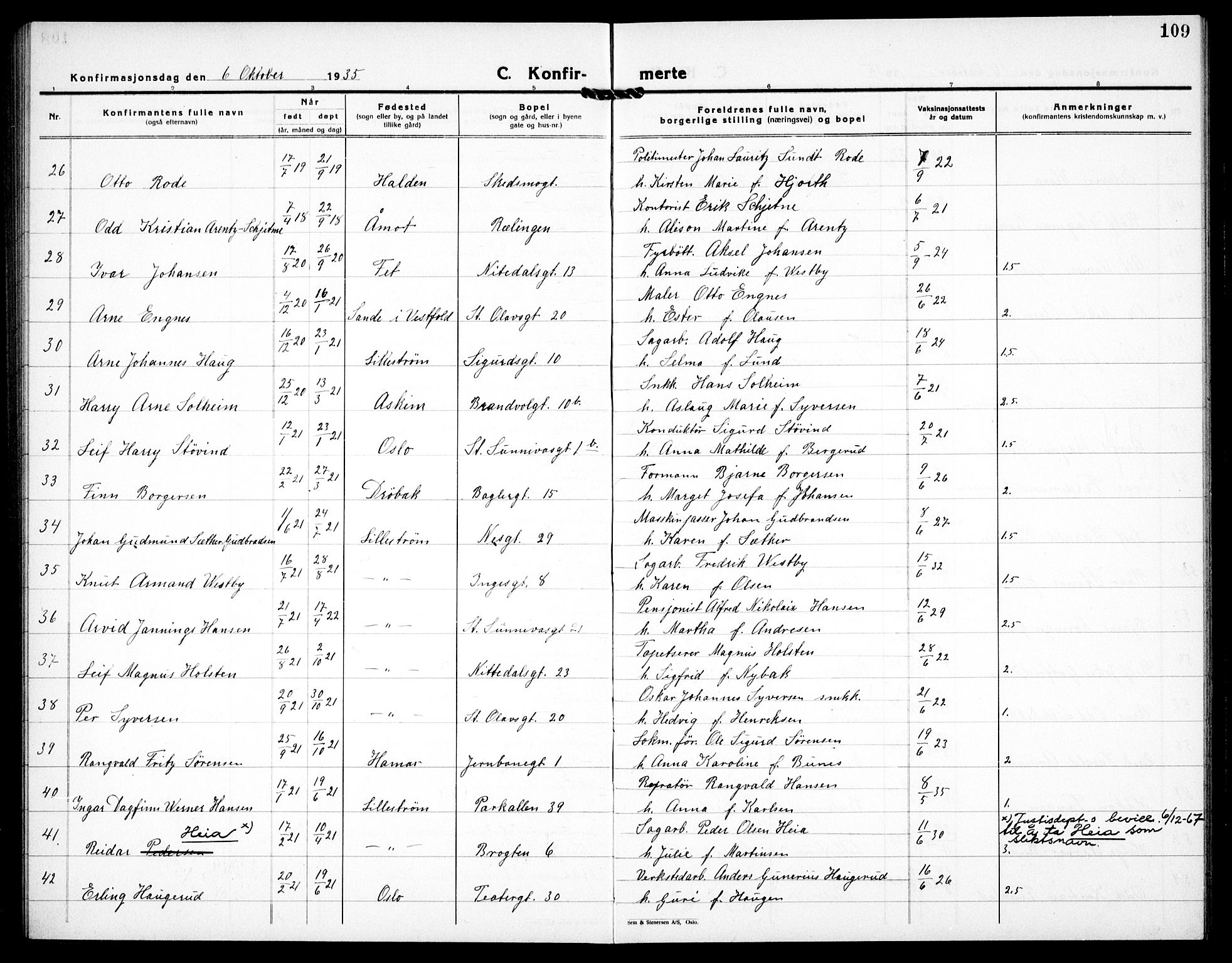 Skedsmo prestekontor Kirkebøker, AV/SAO-A-10033a/G/Gc/L0003: Parish register (copy) no. III 4, 1926-1939, p. 109