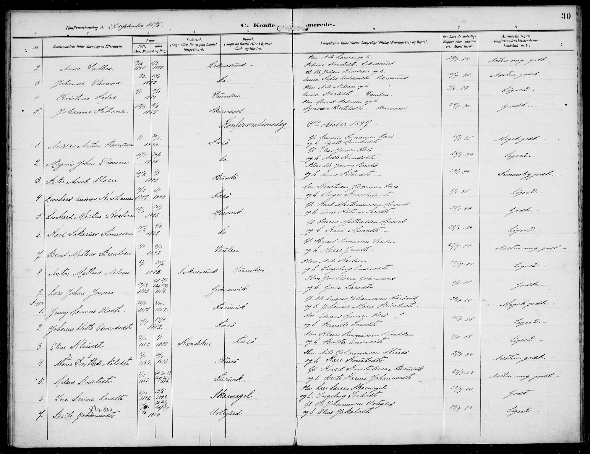 Solund sokneprestembete, SAB/A-81401: Parish register (official) no. B  1, 1891-1901, p. 30