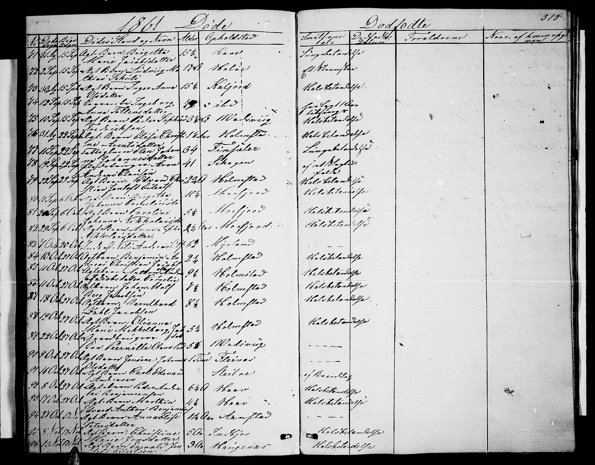 Ministerialprotokoller, klokkerbøker og fødselsregistre - Nordland, AV/SAT-A-1459/888/L1265: Parish register (copy) no. 888C03, 1850-1863, p. 313