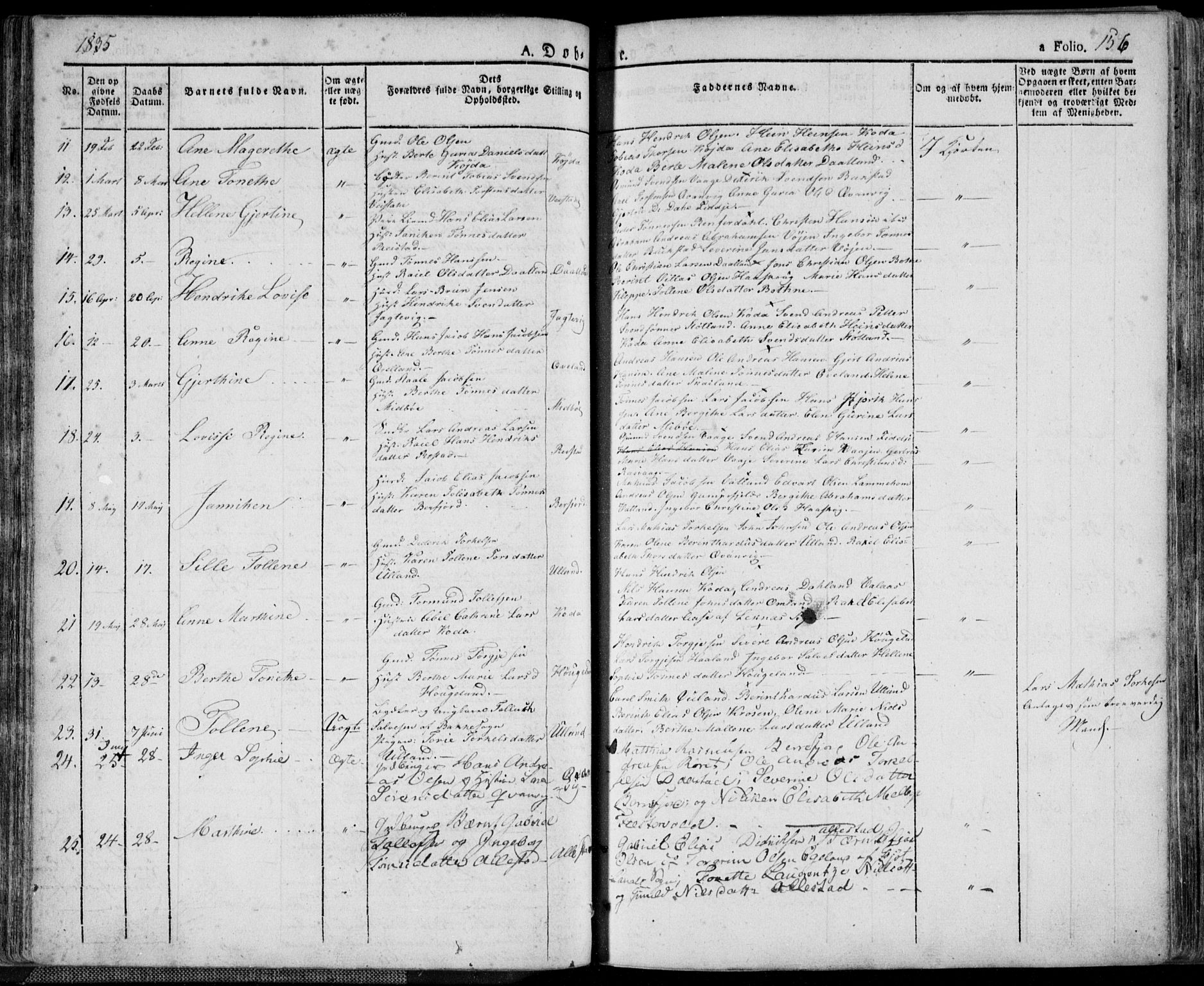 Flekkefjord sokneprestkontor, SAK/1111-0012/F/Fa/Fac/L0003: Parish register (official) no. A 3, 1826-1841, p. 156