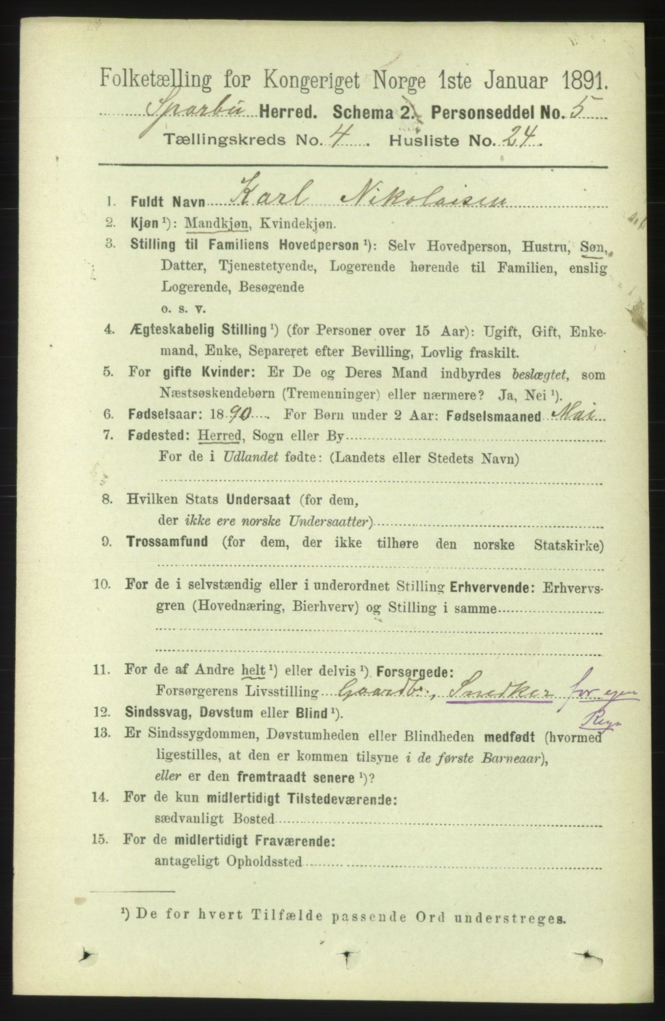 RA, 1891 census for 1731 Sparbu, 1891, p. 1495