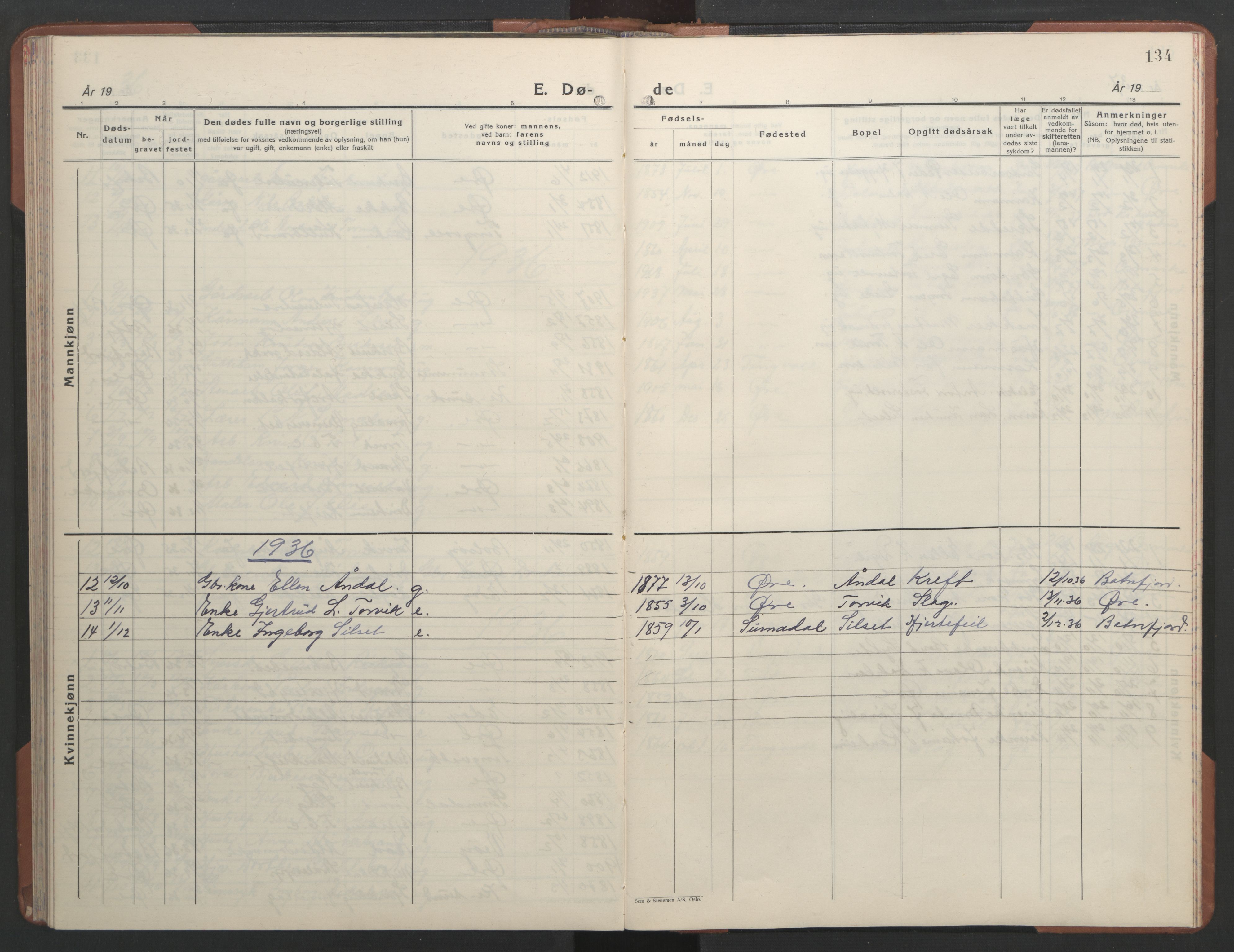 Ministerialprotokoller, klokkerbøker og fødselsregistre - Møre og Romsdal, AV/SAT-A-1454/584/L0971: Parish register (copy) no. 584C04, 1933-1946, p. 134