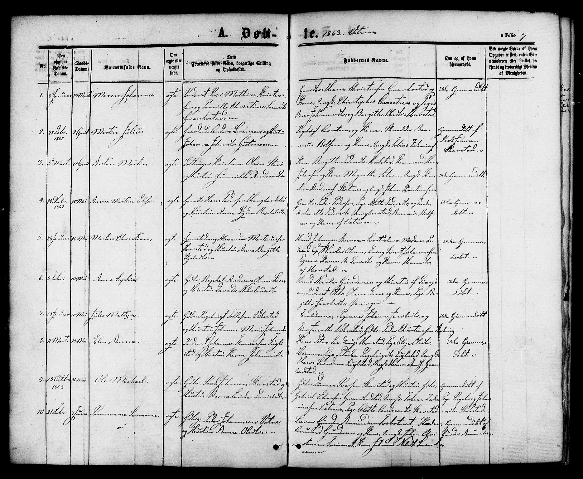 Ministerialprotokoller, klokkerbøker og fødselsregistre - Nordland, SAT/A-1459/810/L0146: Parish register (official) no. 810A08 /1, 1862-1874, p. 7