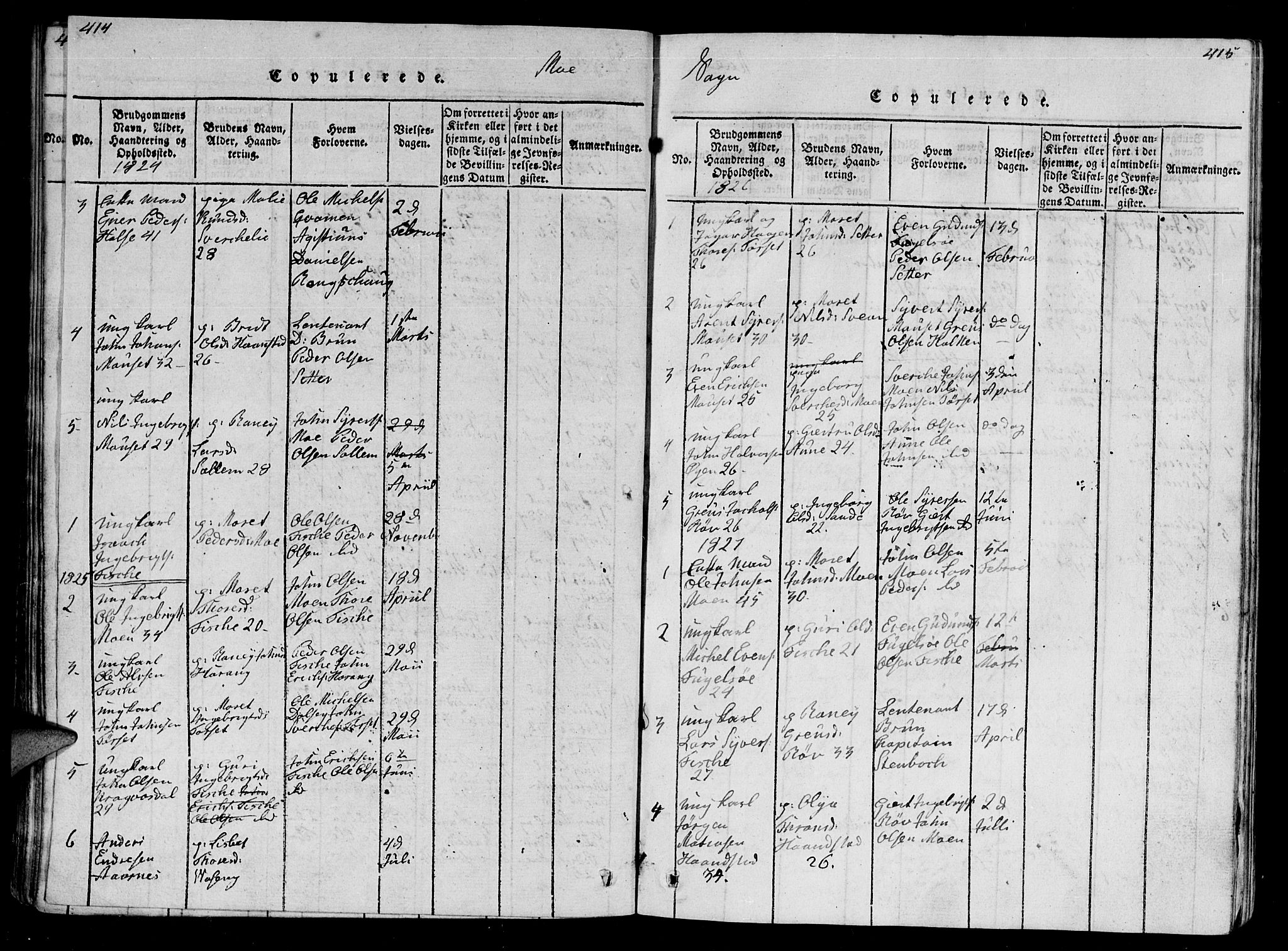 Ministerialprotokoller, klokkerbøker og fødselsregistre - Møre og Romsdal, AV/SAT-A-1454/595/L1050: Parish register (copy) no. 595C02, 1819-1834, p. 414-415