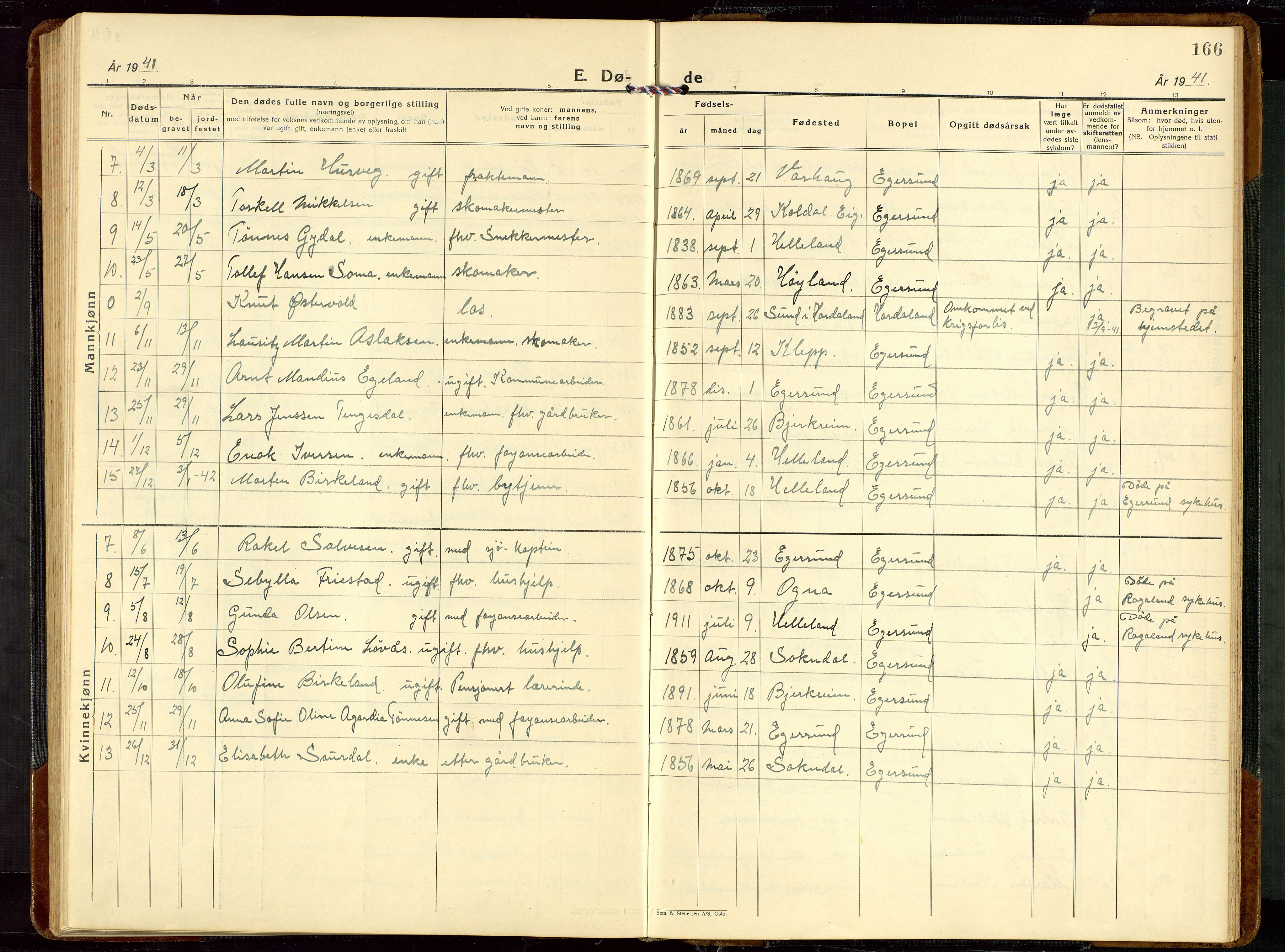 Eigersund sokneprestkontor, AV/SAST-A-101807/S09/L0014: Parish register (copy) no. B 14, 1931-1949, p. 166