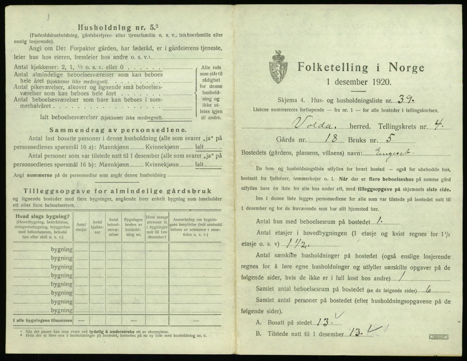 SAT, 1920 census for Volda, 1920, p. 344