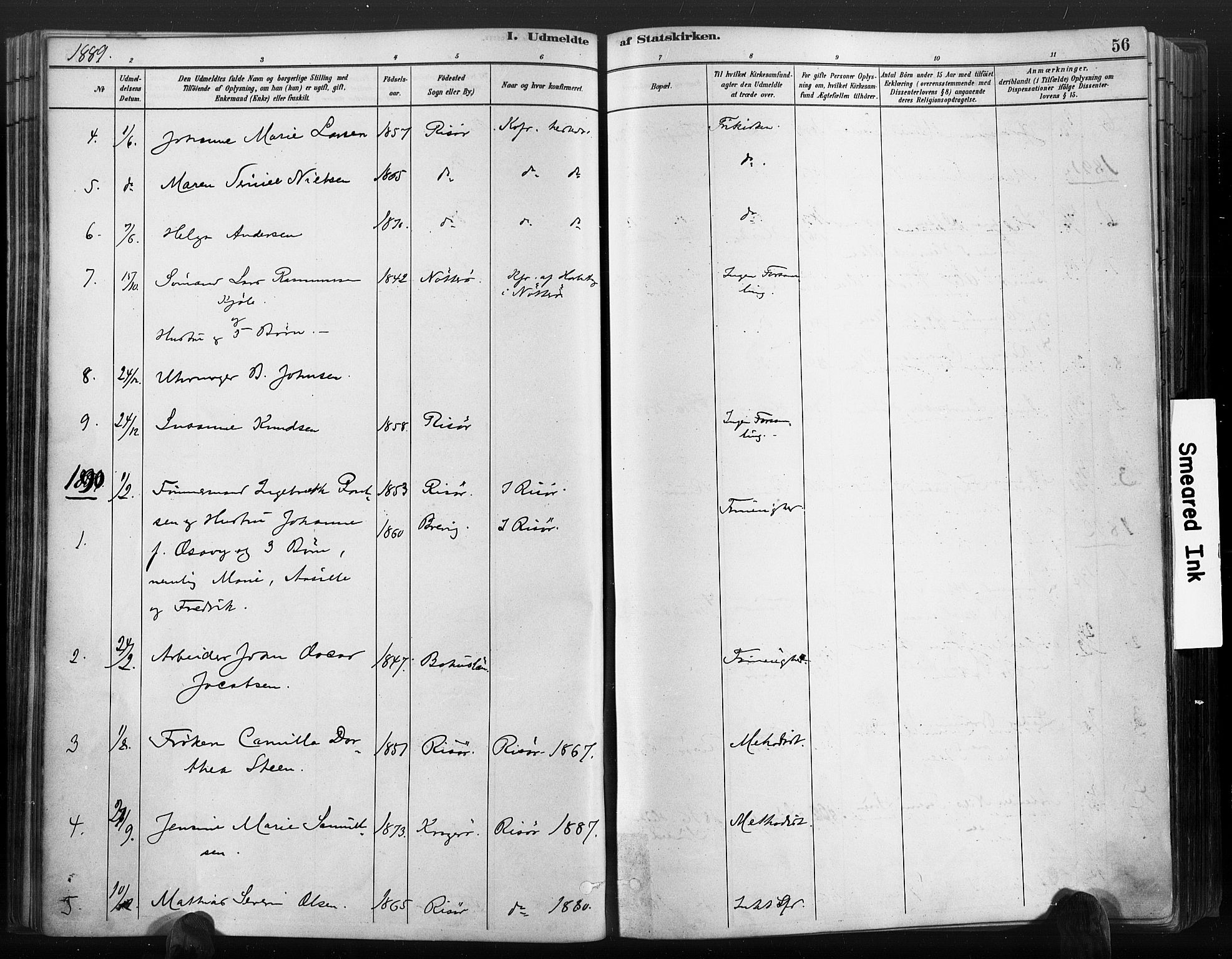 Risør sokneprestkontor, SAK/1111-0035/F/Fa/L0006: Parish register (official) no. A 6, 1883-1908, p. 56