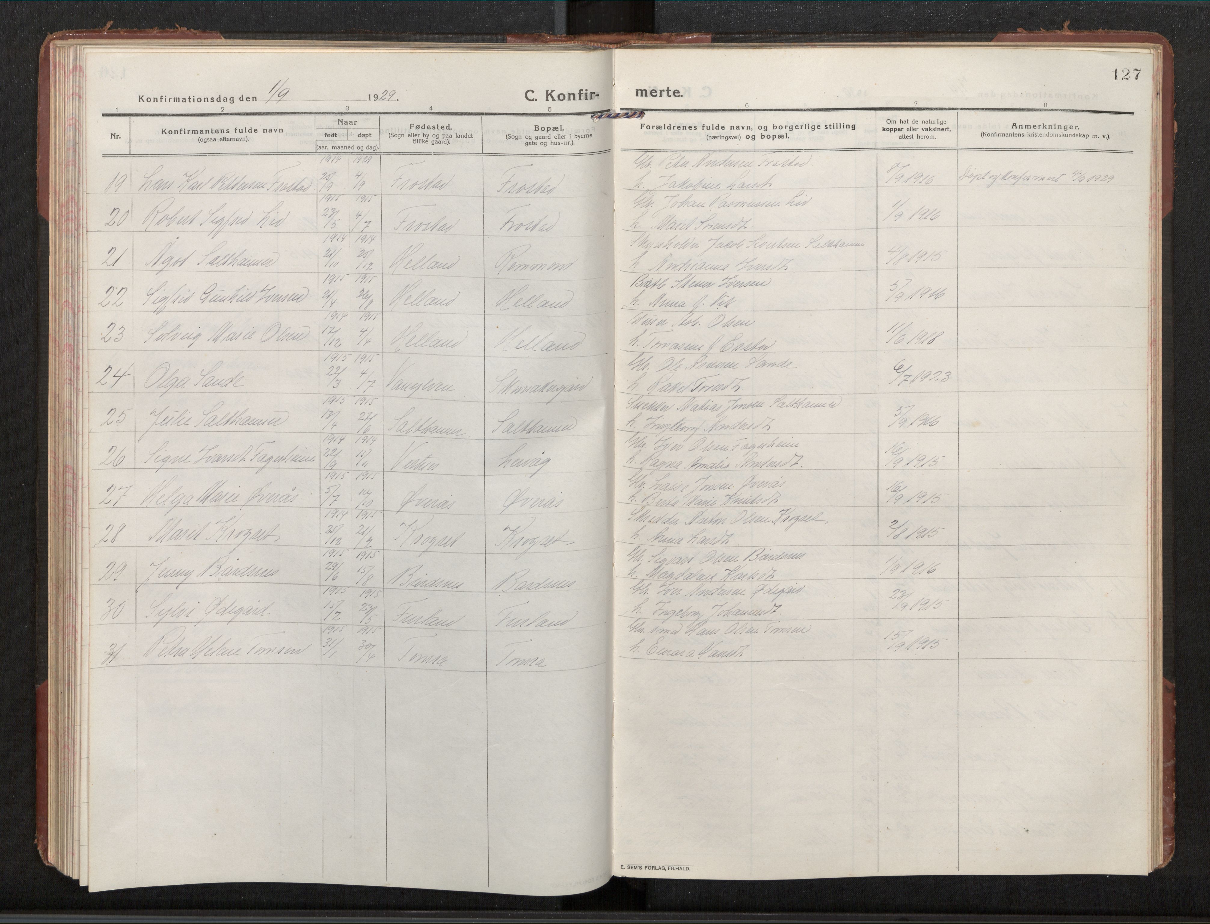 Ministerialprotokoller, klokkerbøker og fødselsregistre - Møre og Romsdal, AV/SAT-A-1454/539/L0536a: Parish register (copy) no. 539C03, 1912-1936, p. 127