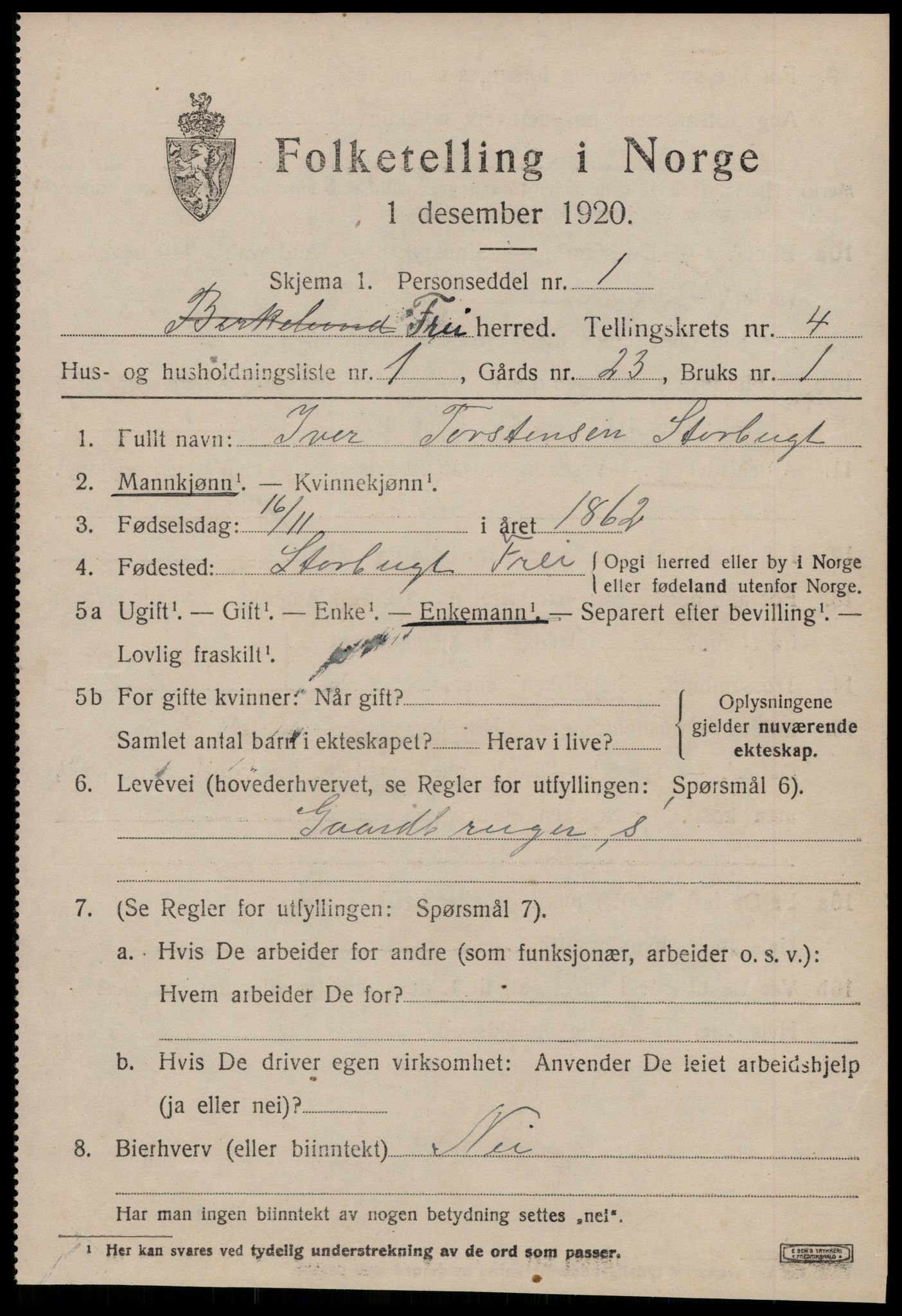 SAT, 1920 census for Frei, 1920, p. 2071