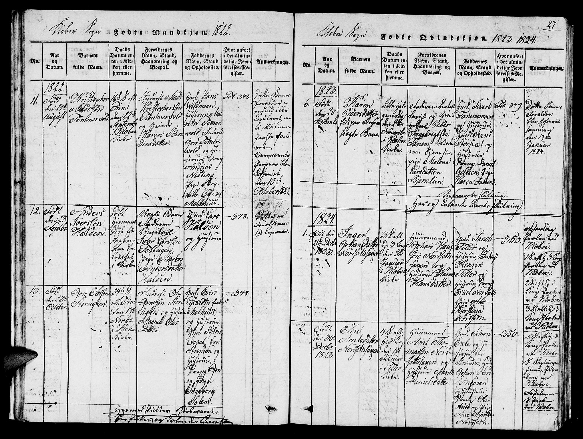 Ministerialprotokoller, klokkerbøker og fødselsregistre - Sør-Trøndelag, SAT/A-1456/618/L0450: Parish register (copy) no. 618C01, 1816-1865, p. 27
