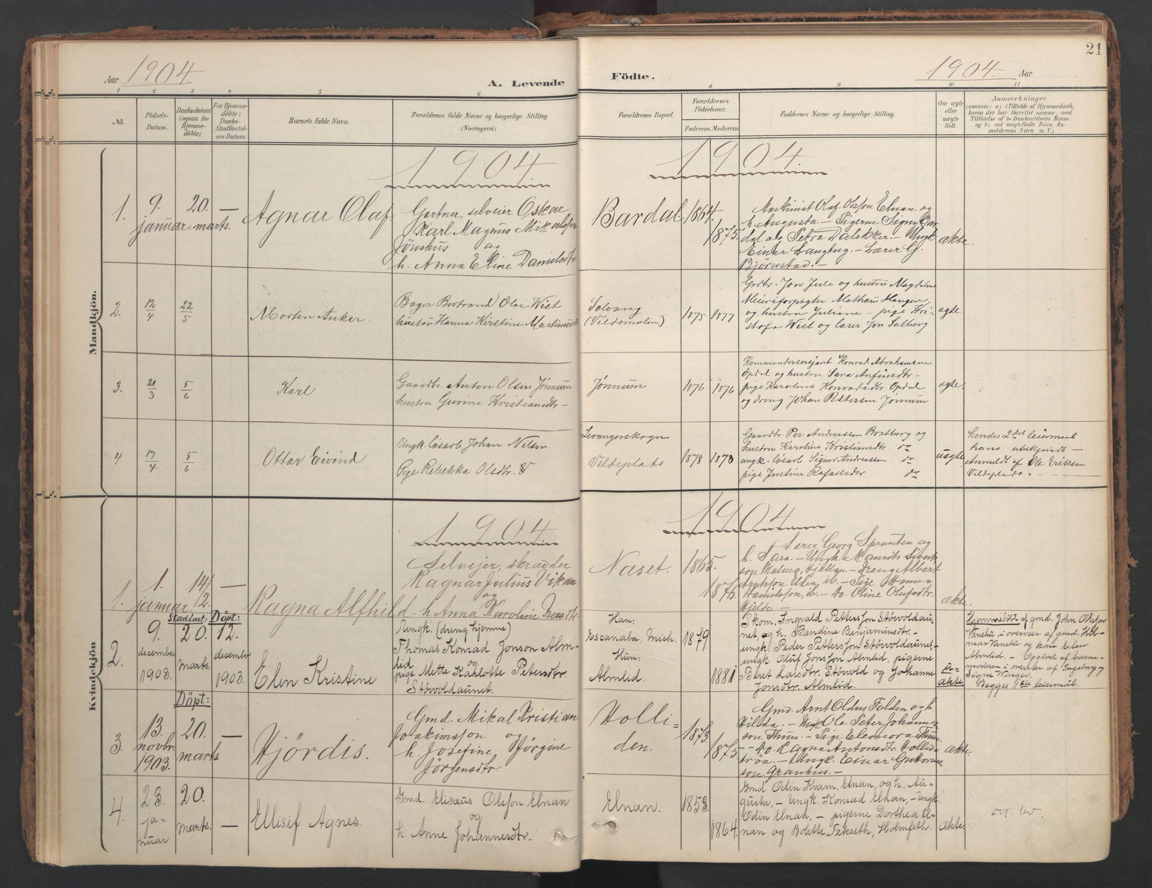 Ministerialprotokoller, klokkerbøker og fødselsregistre - Nord-Trøndelag, SAT/A-1458/741/L0397: Parish register (official) no. 741A11, 1901-1911, p. 21