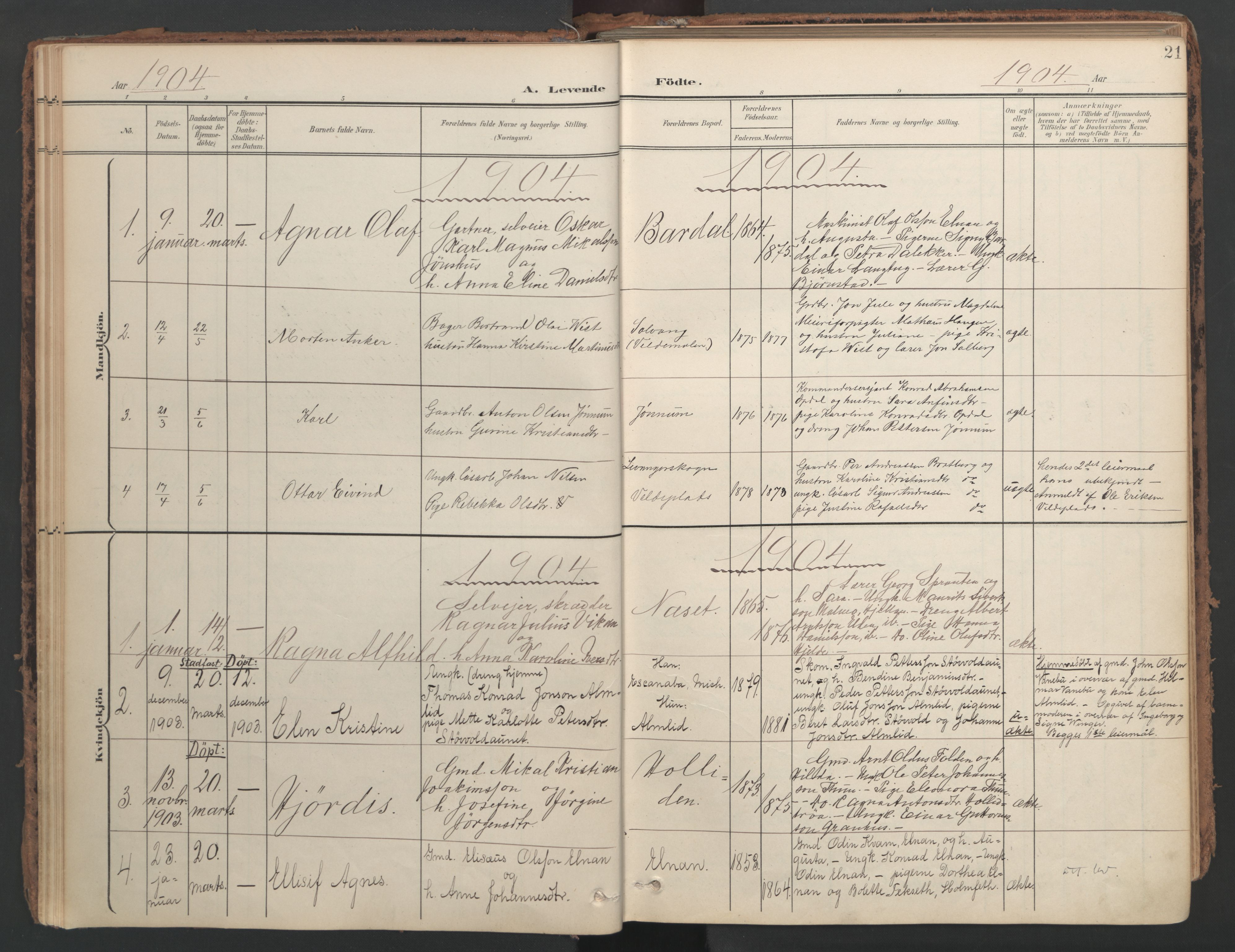 Ministerialprotokoller, klokkerbøker og fødselsregistre - Nord-Trøndelag, AV/SAT-A-1458/741/L0397: Parish register (official) no. 741A11, 1901-1911, p. 21