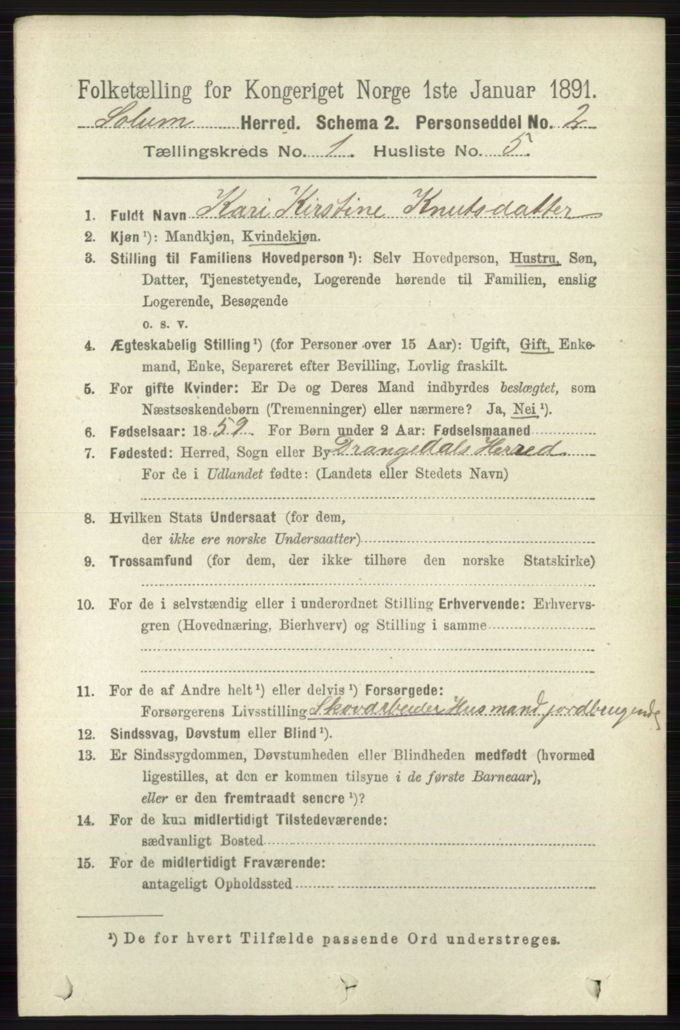 RA, 1891 census for 0818 Solum, 1891, p. 72