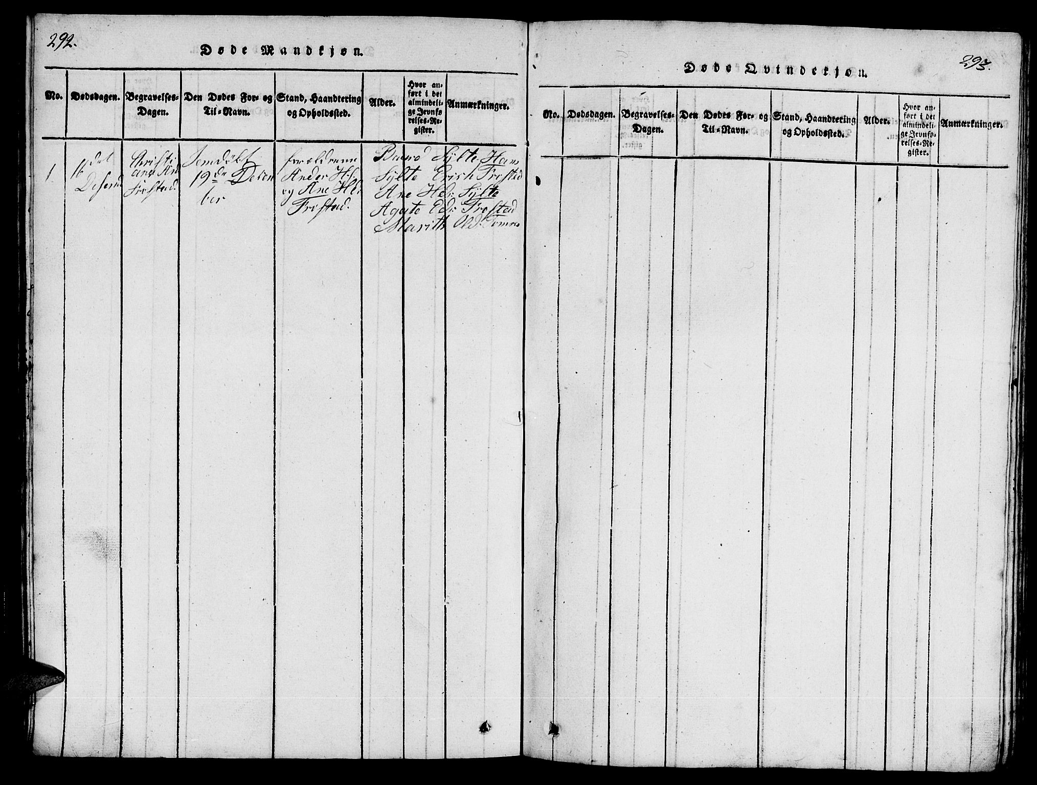 Ministerialprotokoller, klokkerbøker og fødselsregistre - Møre og Romsdal, AV/SAT-A-1454/539/L0535: Parish register (copy) no. 539C01, 1818-1842, p. 292-293