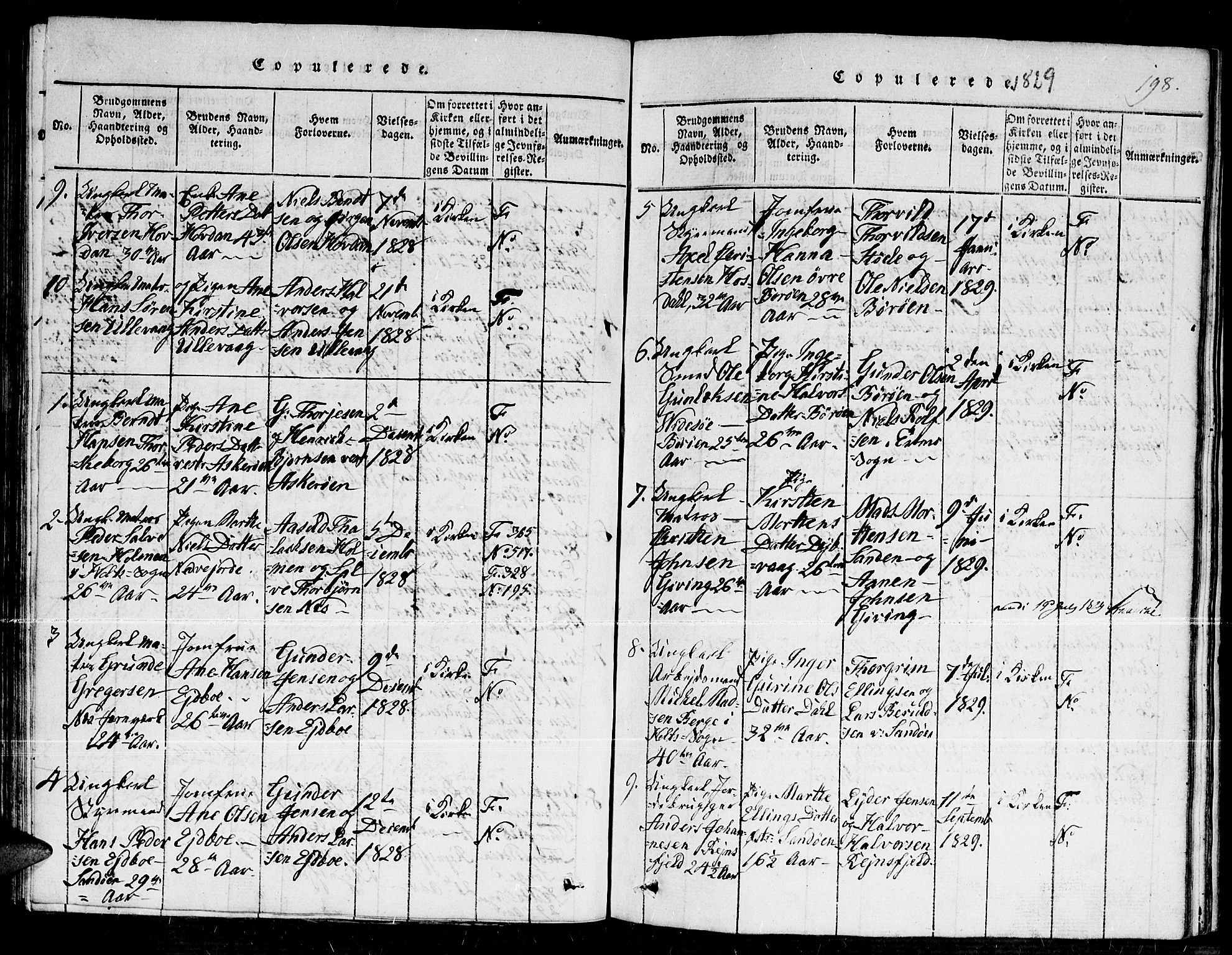 Dypvåg sokneprestkontor, SAK/1111-0007/F/Fb/Fba/L0009: Parish register (copy) no. B 9, 1816-1842, p. 198