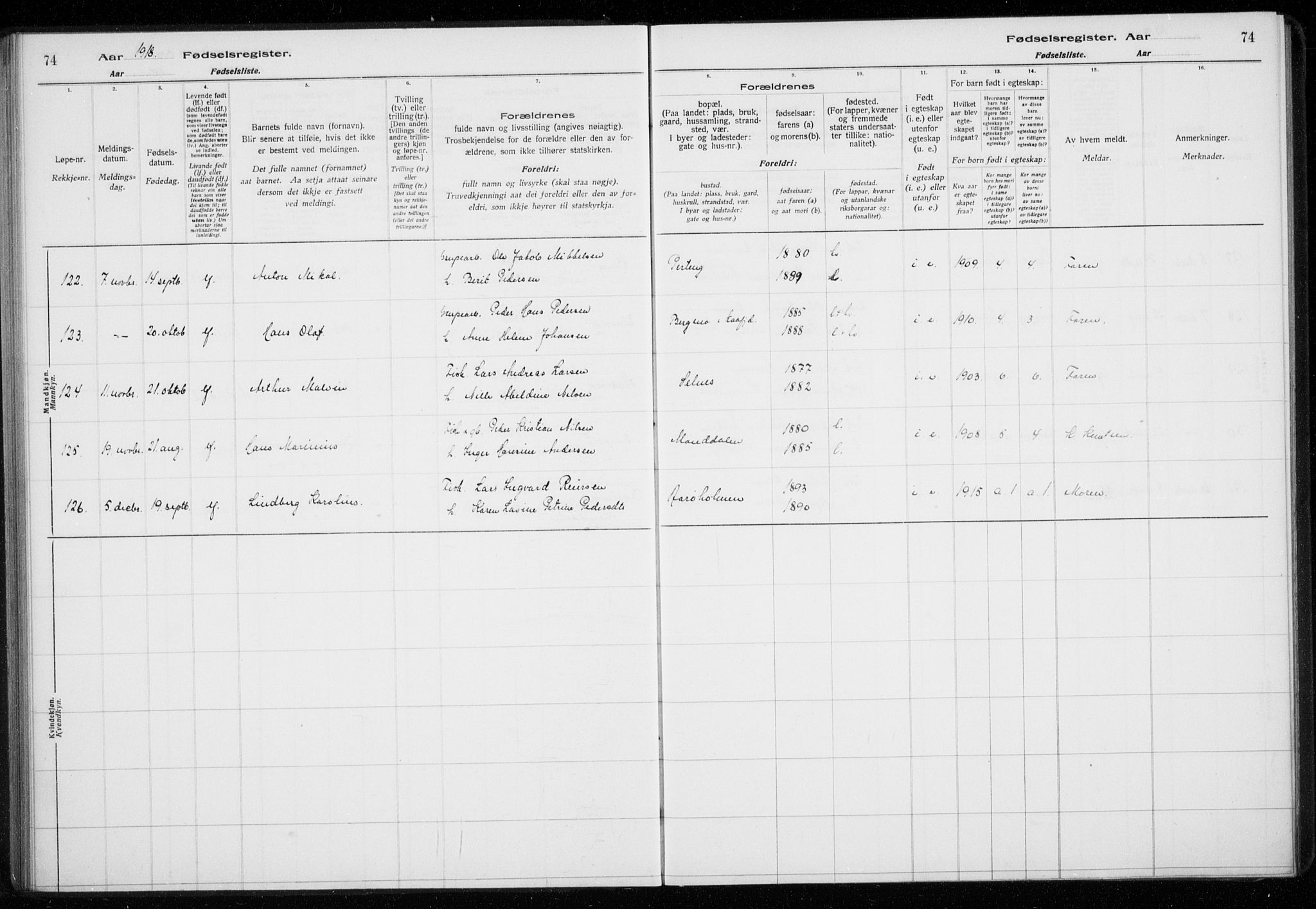 Lyngen sokneprestembete, SATØ/S-1289/I/Ia/L0075: Birth register no. 75, 1916-1924, p. 74