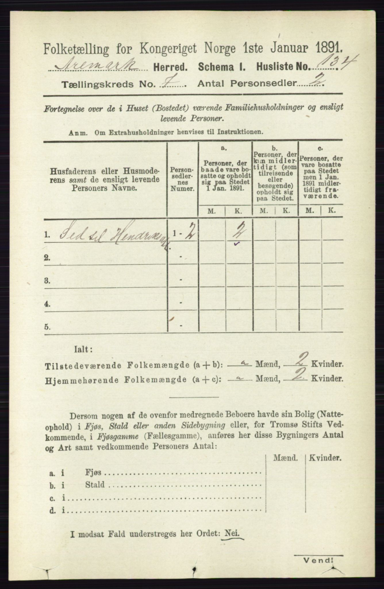 RA, 1891 census for 0118 Aremark, 1891, p. 3896