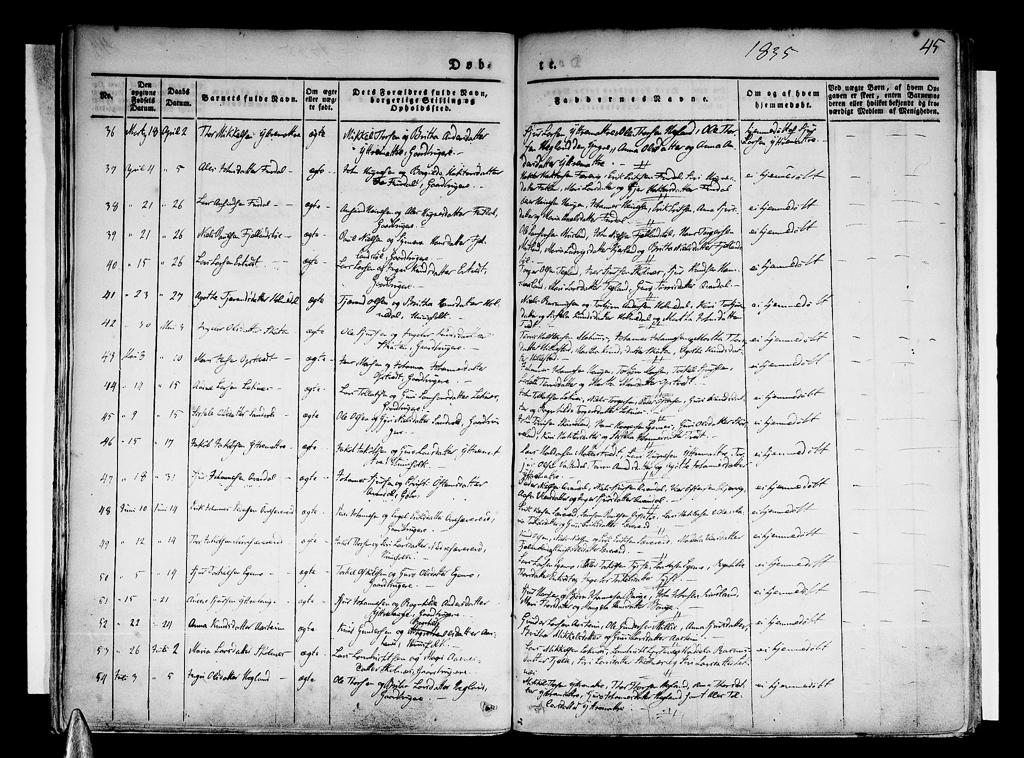 Skånevik sokneprestembete, SAB/A-77801/H/Haa: Parish register (official) no. A 4, 1828-1848, p. 45