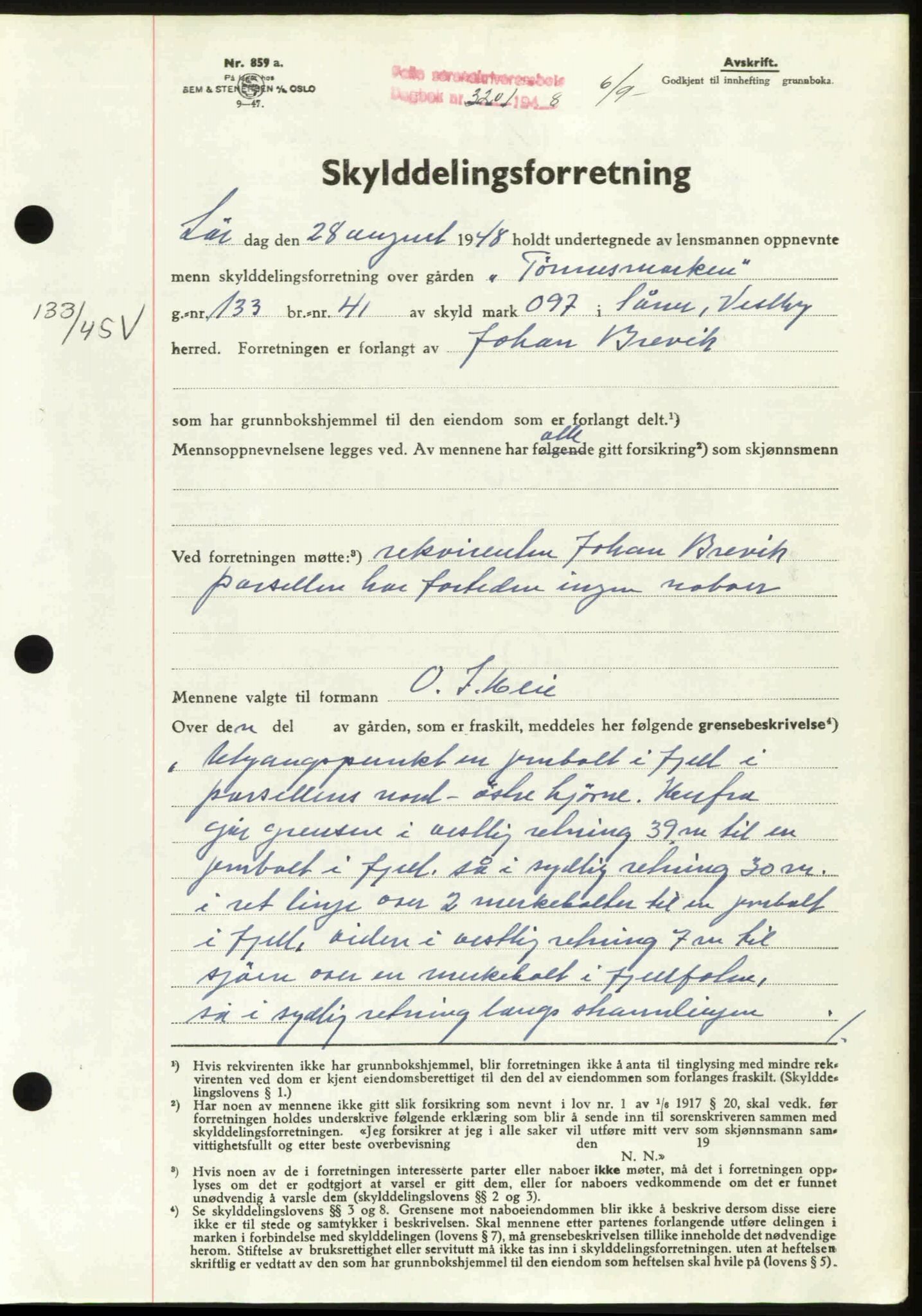 Follo sorenskriveri, SAO/A-10274/G/Ga/Gaa/L0085: Mortgage book no. I 85, 1948-1948, Diary no: : 3201/1948