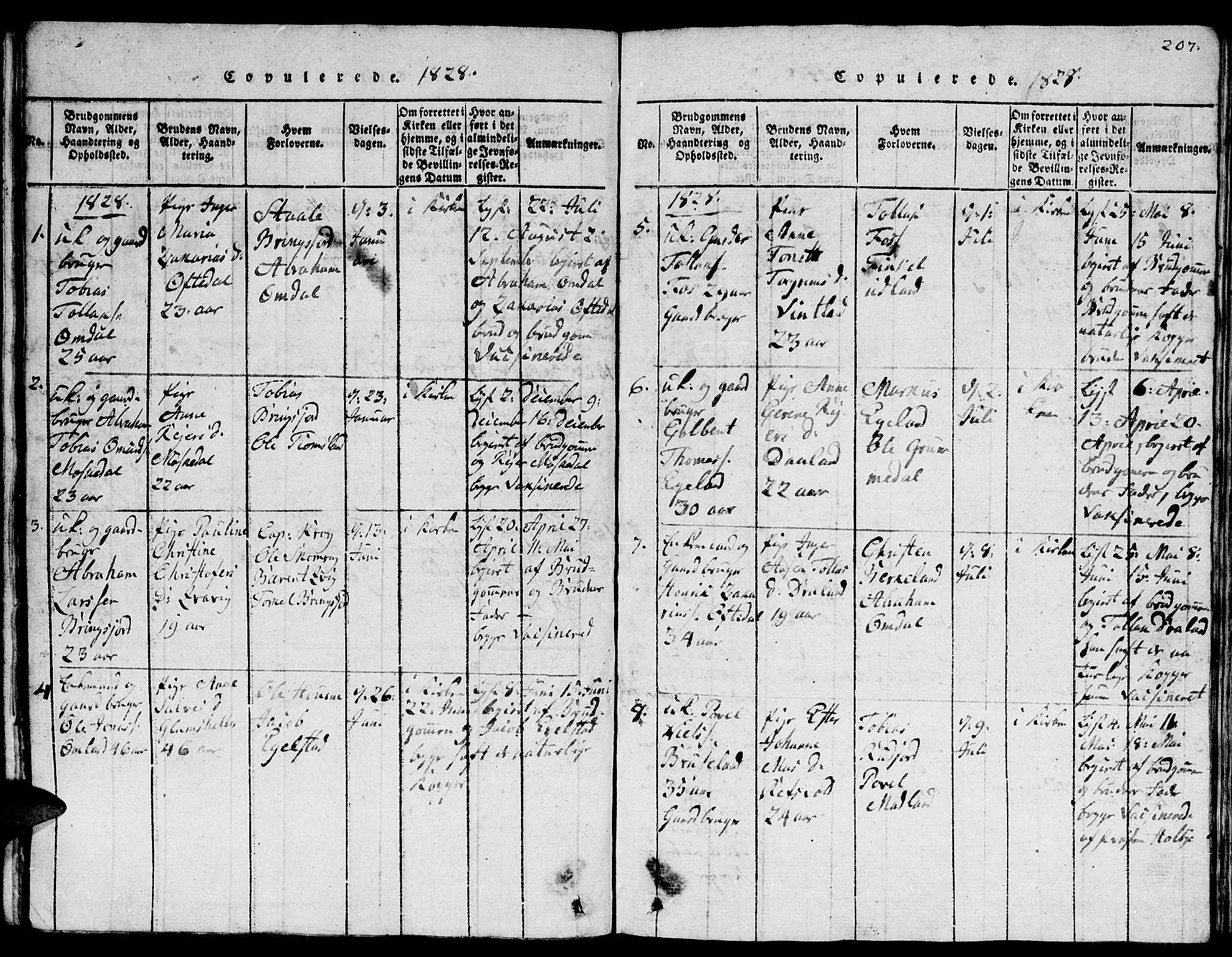 Lyngdal sokneprestkontor, AV/SAK-1111-0029/F/Fb/Fbc/L0001: Parish register (copy) no. B 1, 1815-1844, p. 207