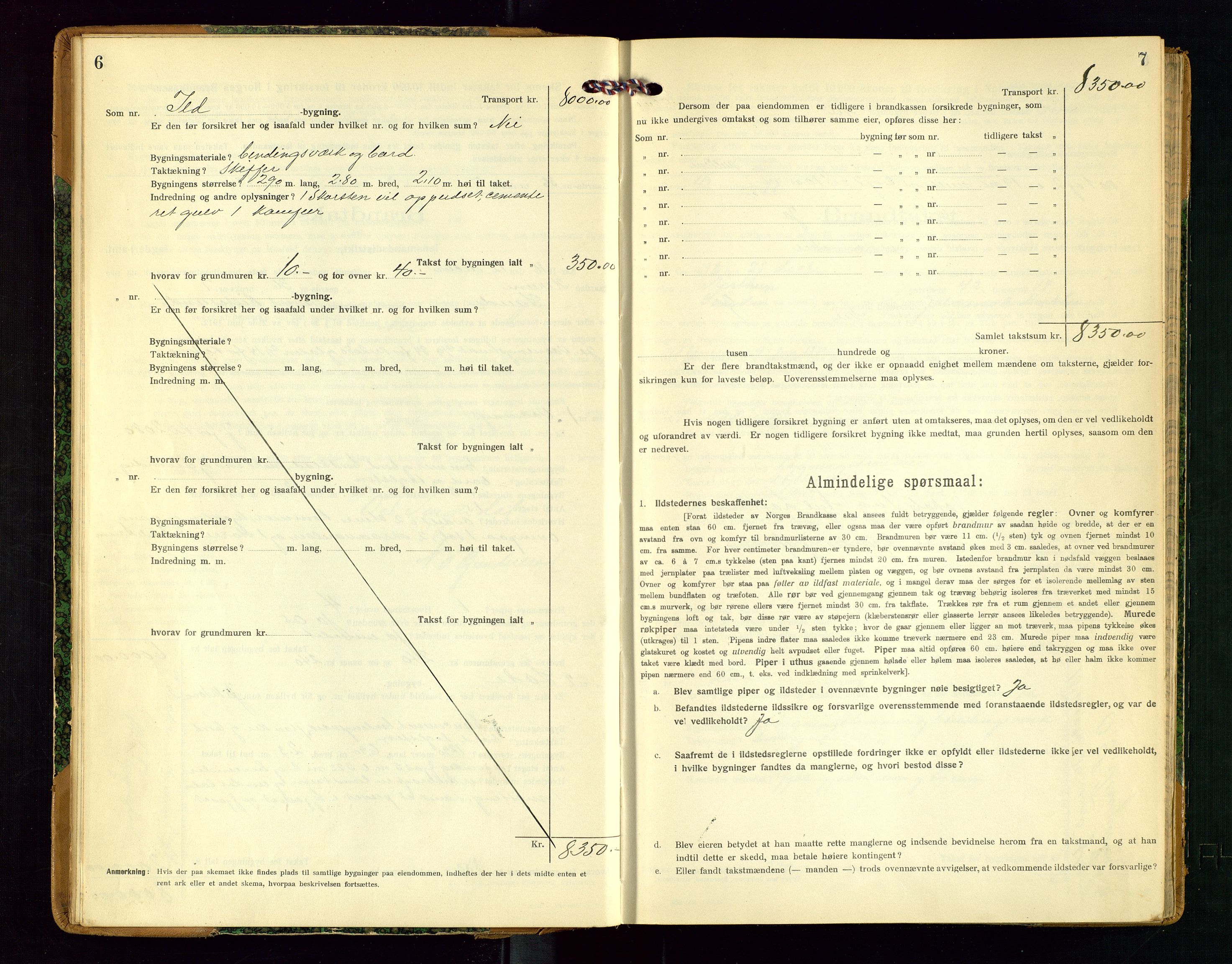 Sauda lensmannskontor, AV/SAST-A-100177/Gob/L0002: Branntakstprotokoll - skjematakst, 1916-1928, p. 6-7