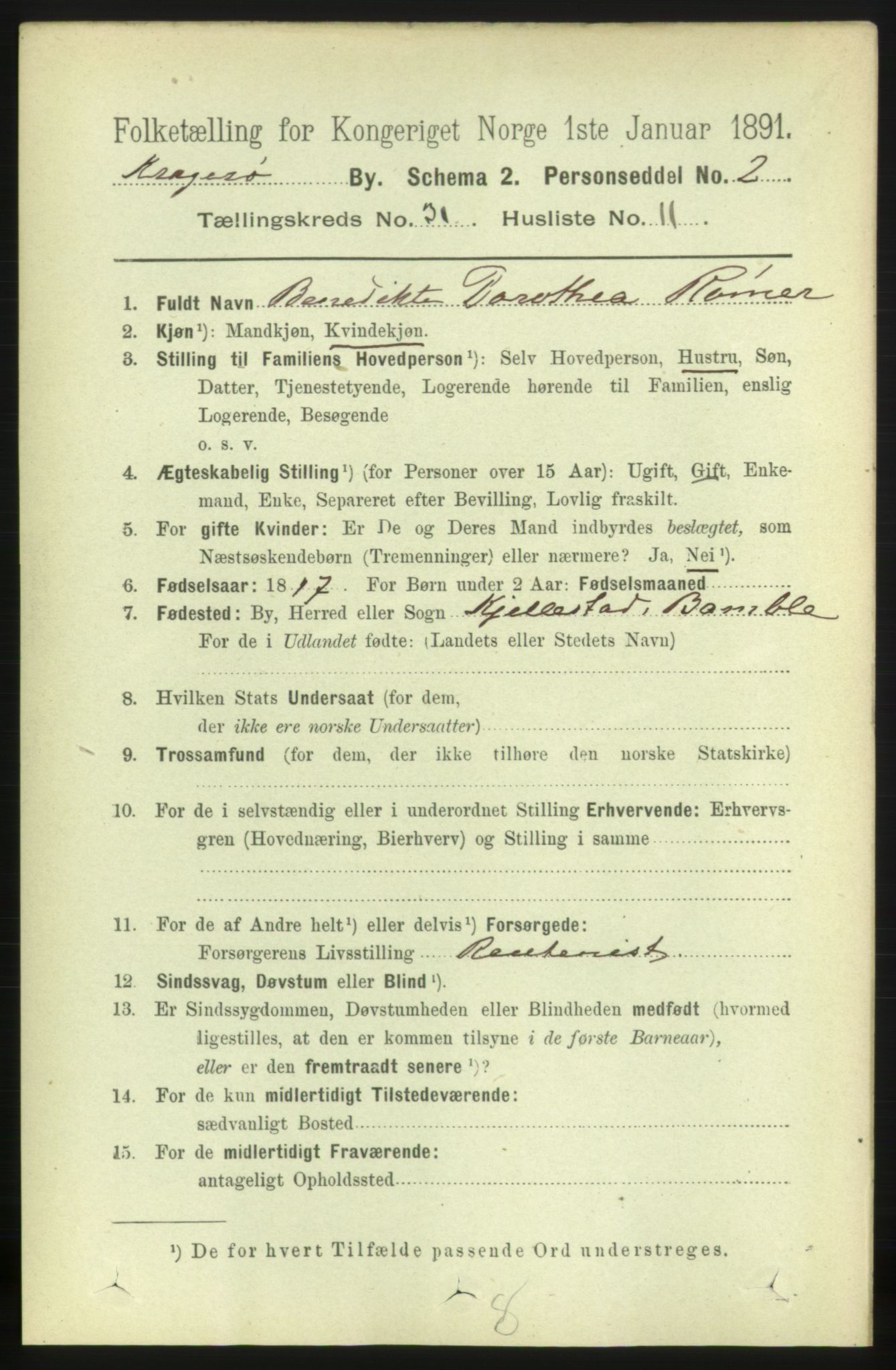 RA, 1891 census for 0801 Kragerø, 1891, p. 5780