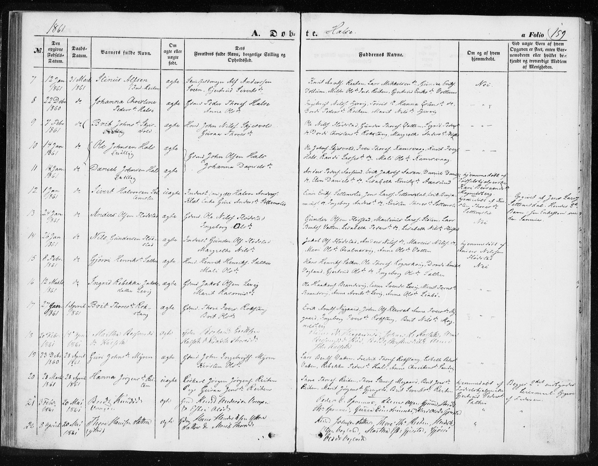Ministerialprotokoller, klokkerbøker og fødselsregistre - Møre og Romsdal, SAT/A-1454/576/L0883: Parish register (official) no. 576A01, 1849-1865, p. 159