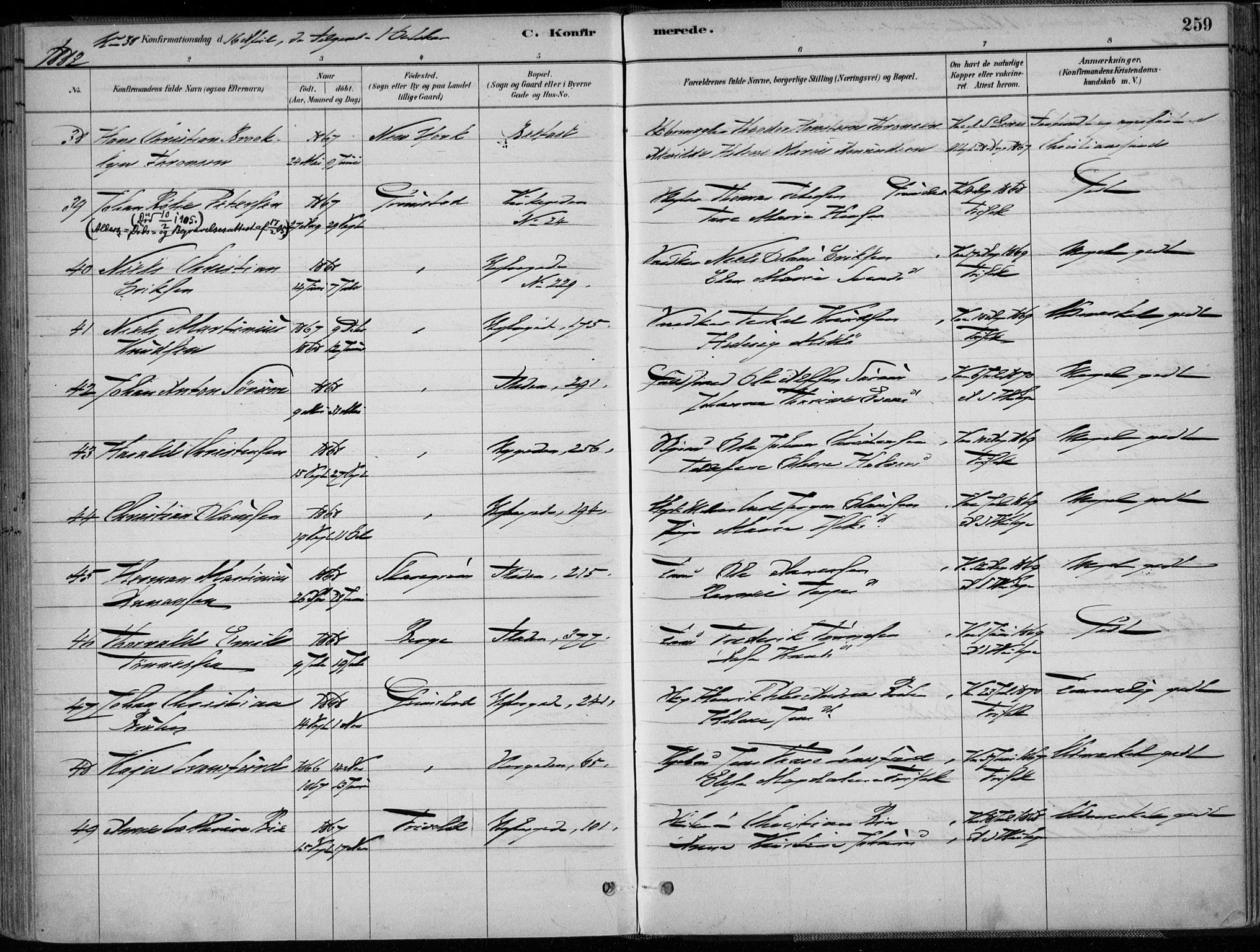 Grimstad sokneprestkontor, AV/SAK-1111-0017/F/Fa/L0003: Parish register (official) no. A 2, 1882-1912, p. 259