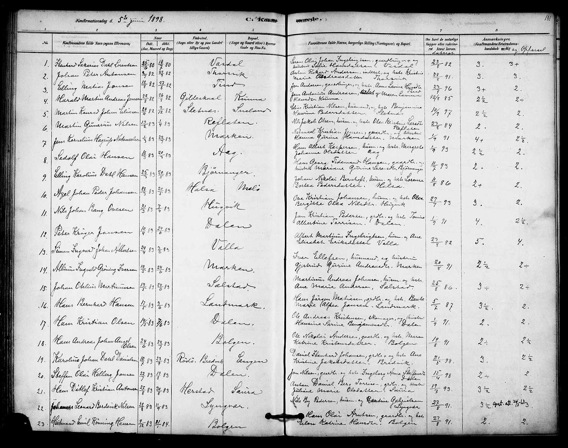 Ministerialprotokoller, klokkerbøker og fødselsregistre - Nordland, SAT/A-1459/843/L0626: Parish register (official) no. 843A01, 1878-1907, p. 181