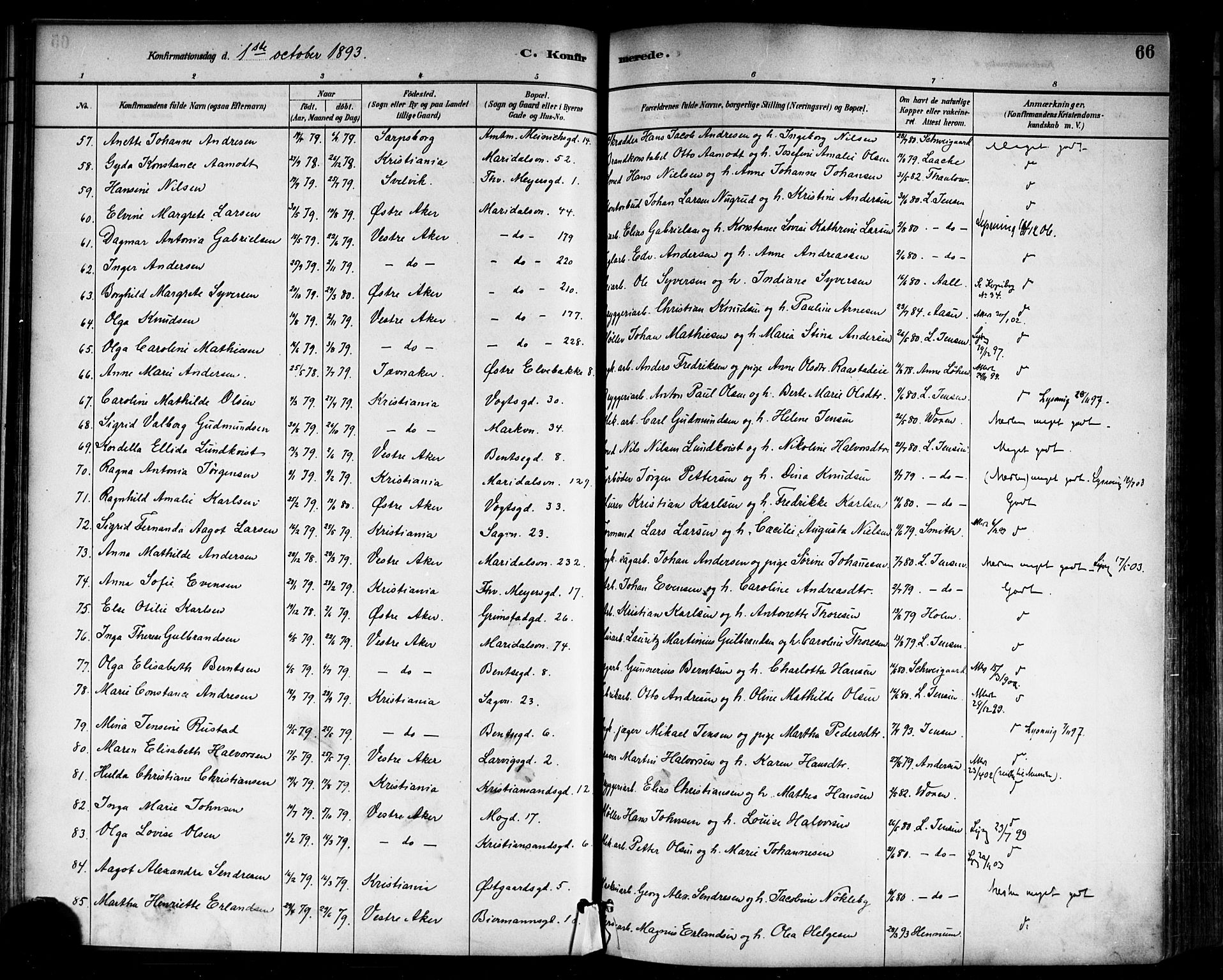 Sagene prestekontor Kirkebøker, SAO/A-10796/F/L0002: Parish register (official) no. 2, 1880-1897, p. 66