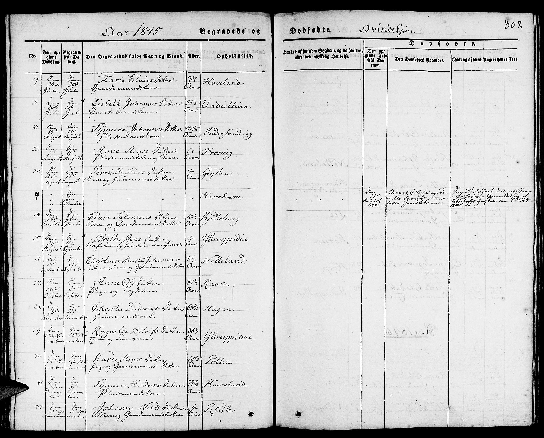 Gulen sokneprestembete, AV/SAB-A-80201/H/Haa/Haaa/L0020: Parish register (official) no. A 20, 1837-1847, p. 307