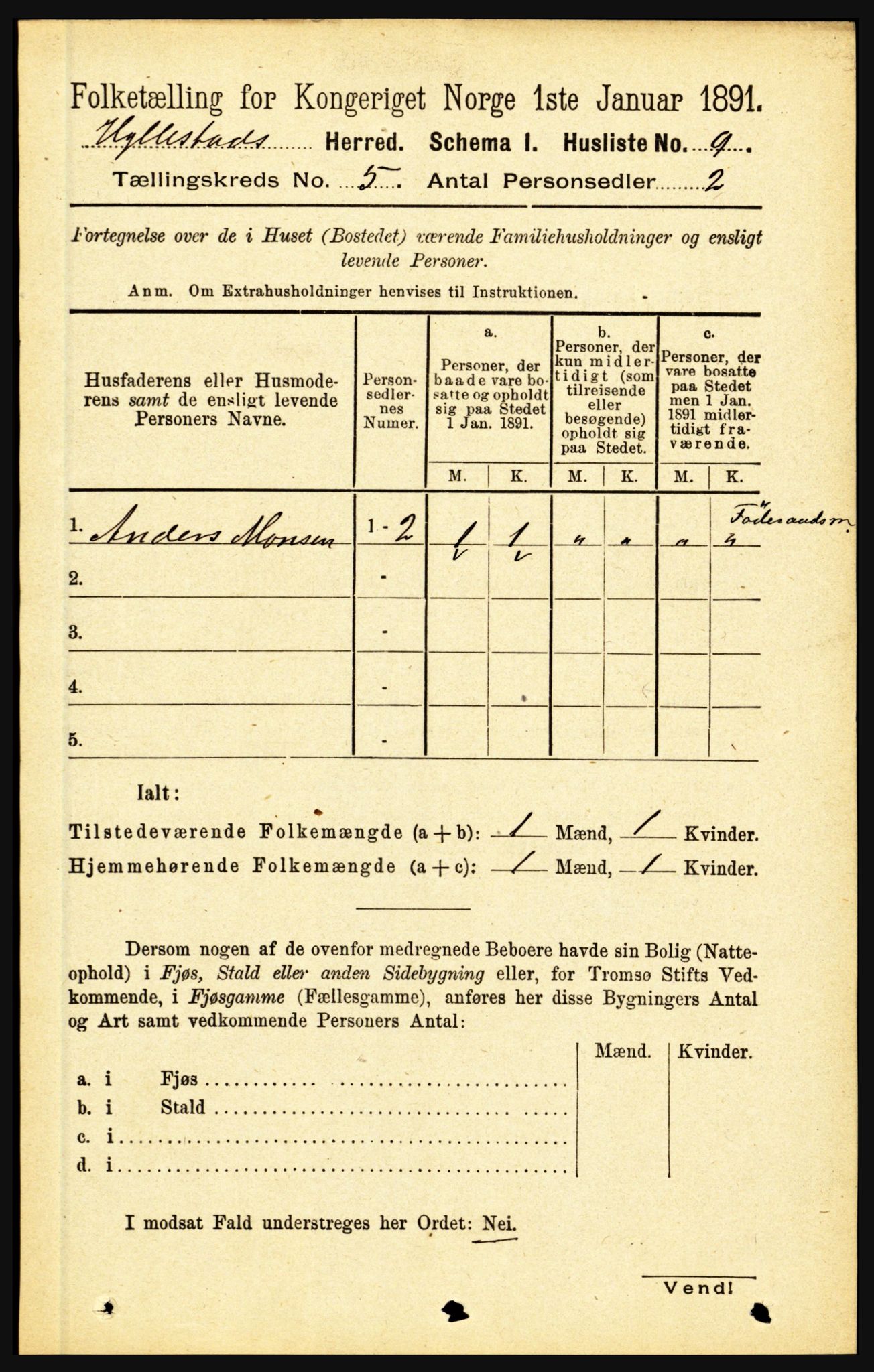 RA, 1891 census for 1413 Hyllestad, 1891, p. 784