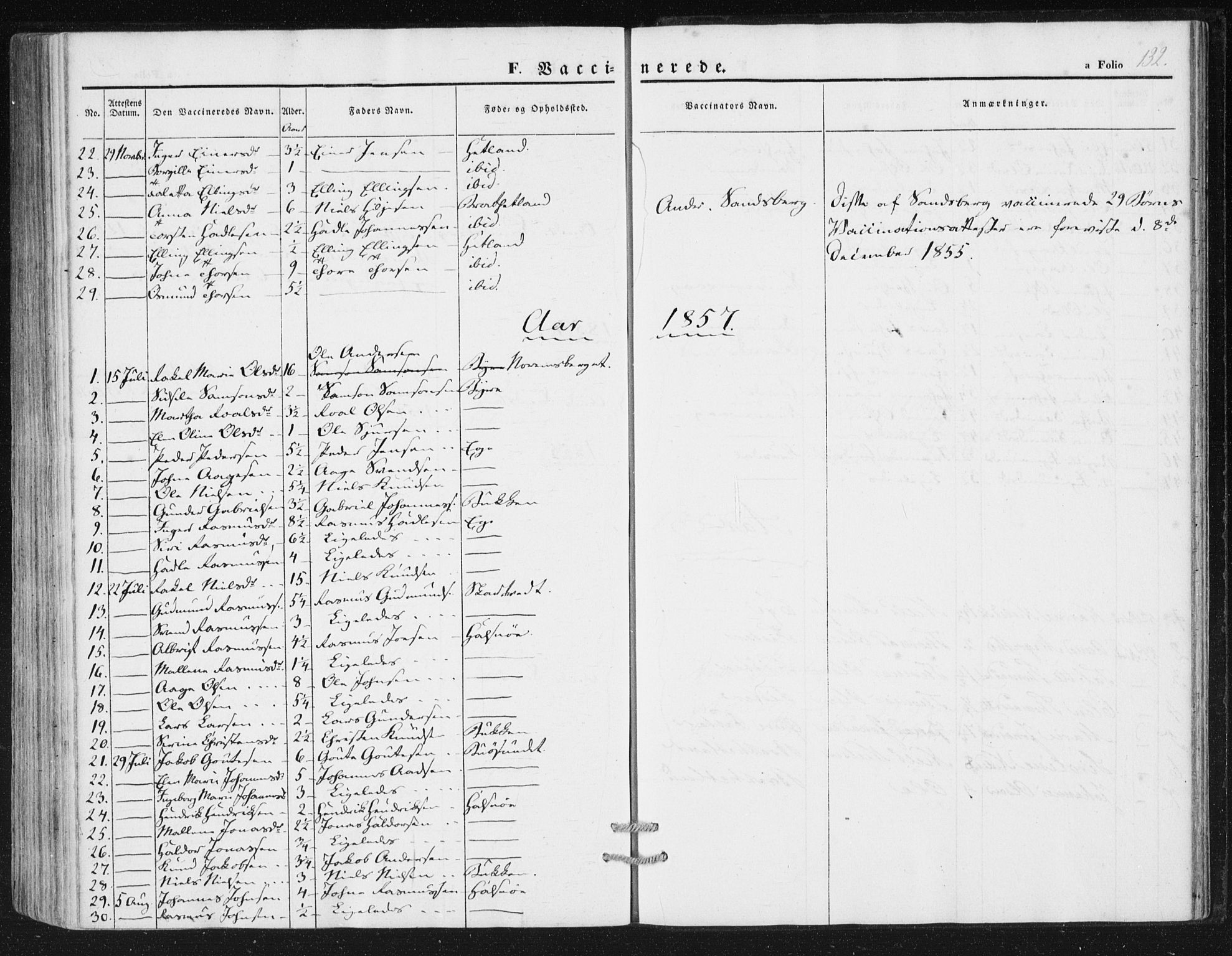 Hjelmeland sokneprestkontor, SAST/A-101843/01/IV/L0010: Parish register (official) no. A 10, 1851-1871, p. 132