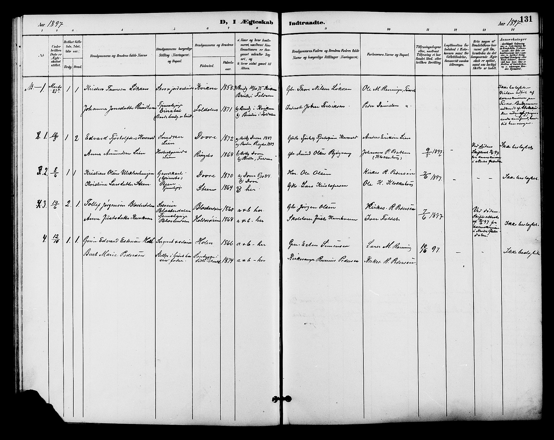 Alvdal prestekontor, SAH/PREST-060/H/Ha/Hab/L0004: Parish register (copy) no. 4, 1894-1910, p. 131
