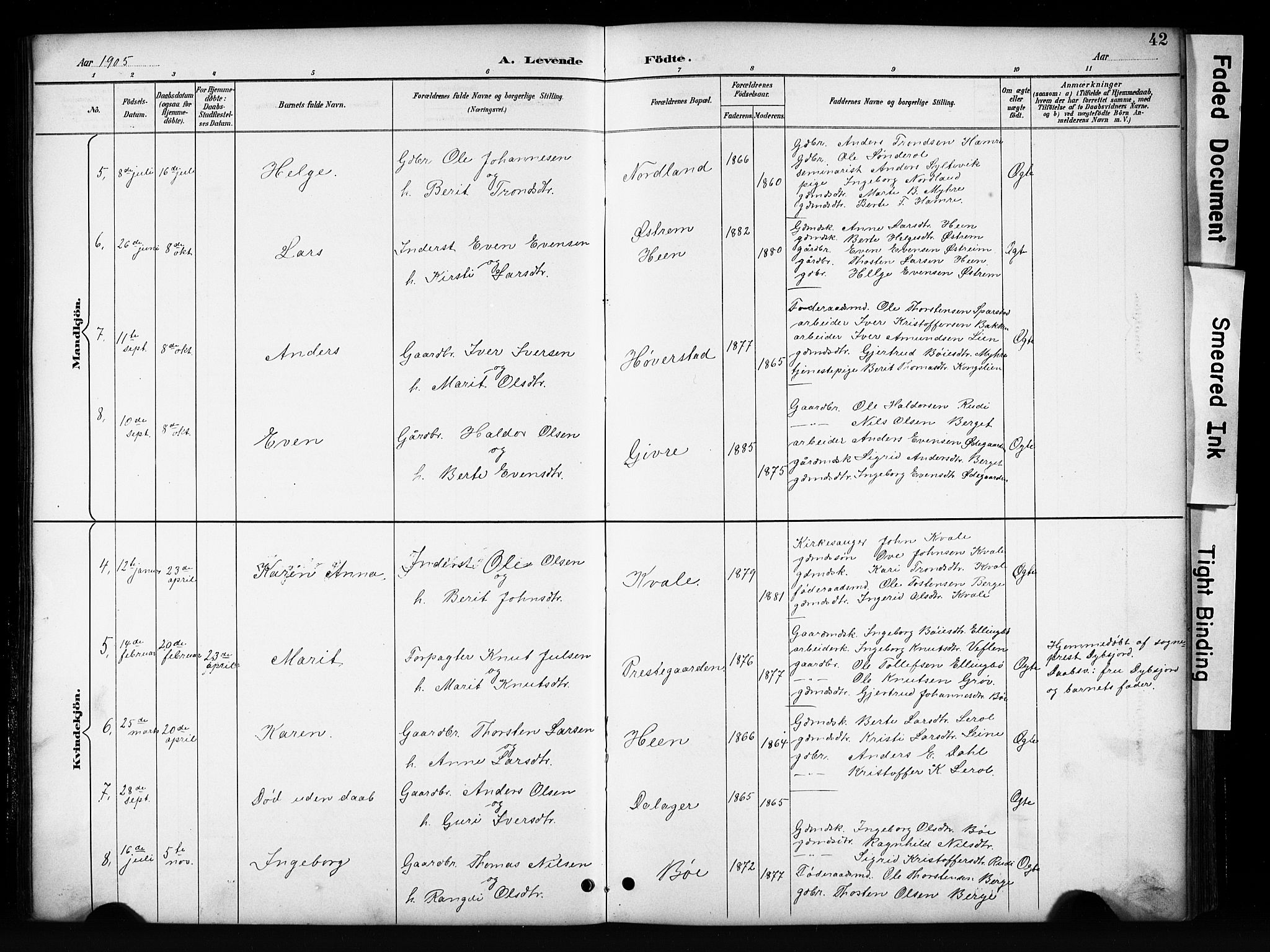 Vang prestekontor, Valdres, SAH/PREST-140/H/Hb/L0006: Parish register (copy) no. 6, 1893-1918, p. 42