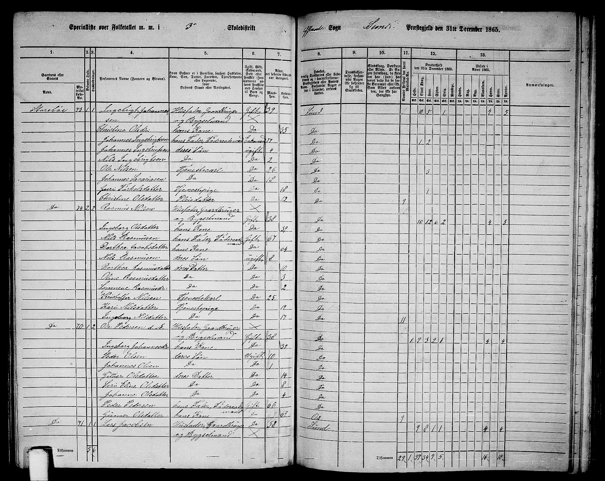 RA, 1865 census for Sund, 1865, p. 116