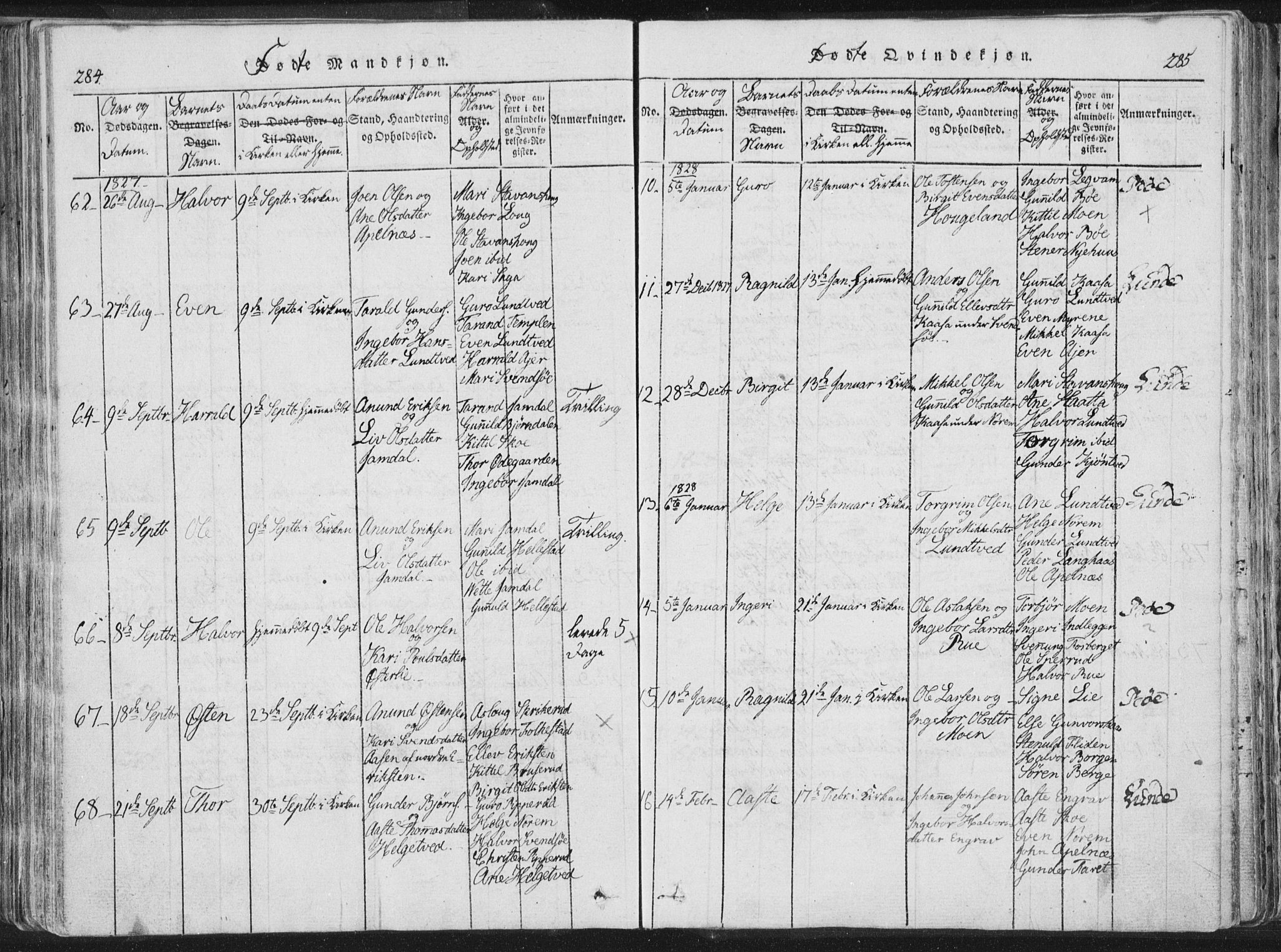 Bø kirkebøker, AV/SAKO-A-257/F/Fa/L0006: Parish register (official) no. 6, 1815-1831, p. 284-285