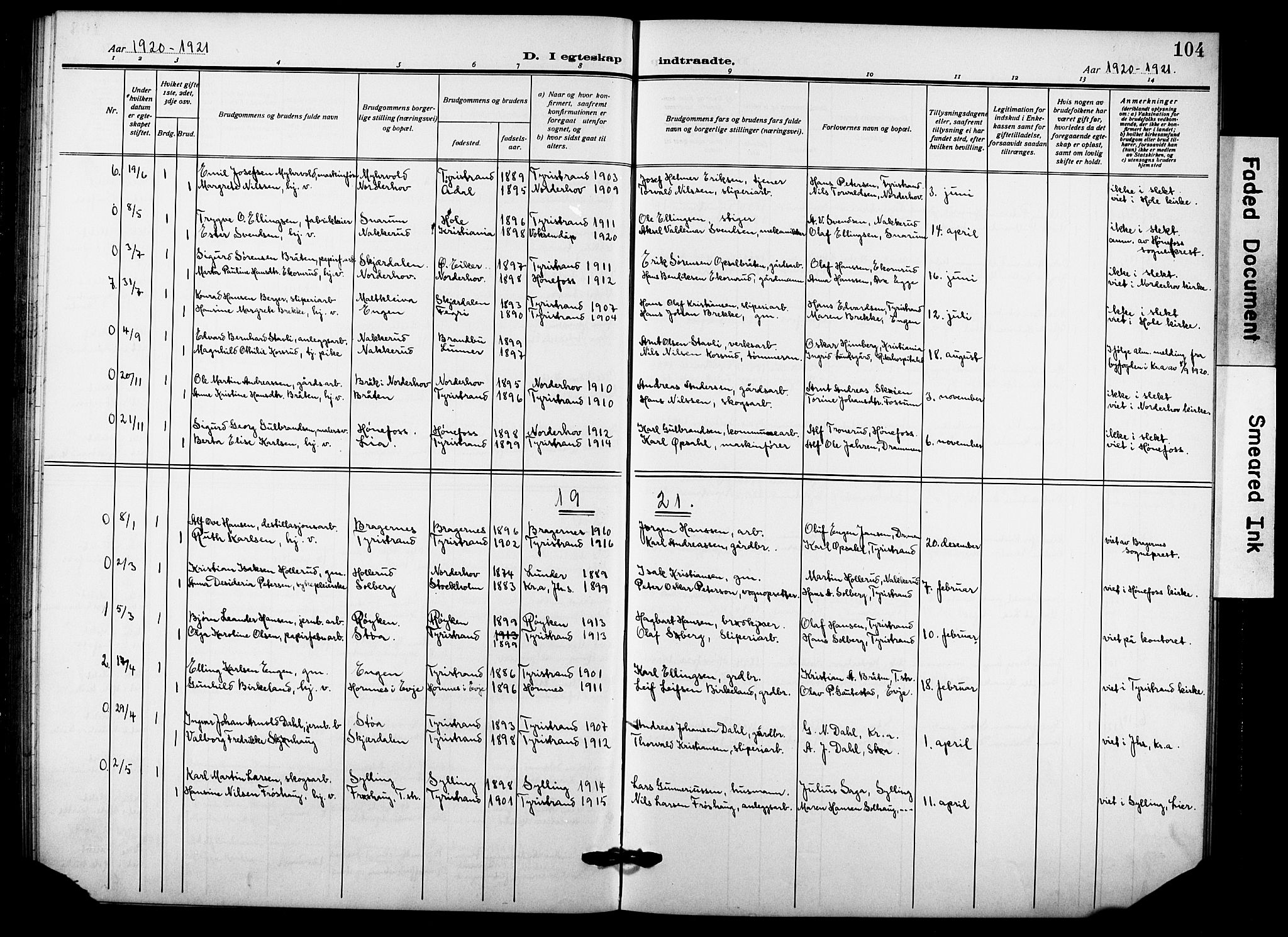 Hole kirkebøker, AV/SAKO-A-228/G/Gb/L0005: Parish register (copy) no. II 5, 1915-1932, p. 104