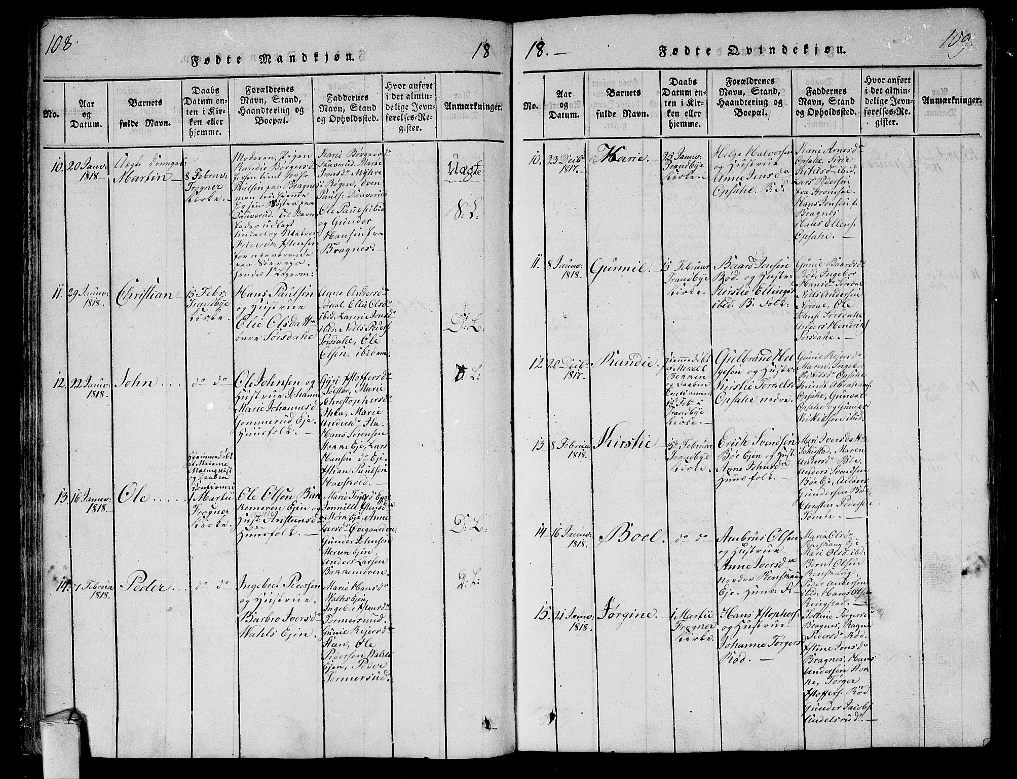 Lier kirkebøker, AV/SAKO-A-230/F/Fa/L0008: Parish register (official) no. I 8, 1813-1825, p. 108-109