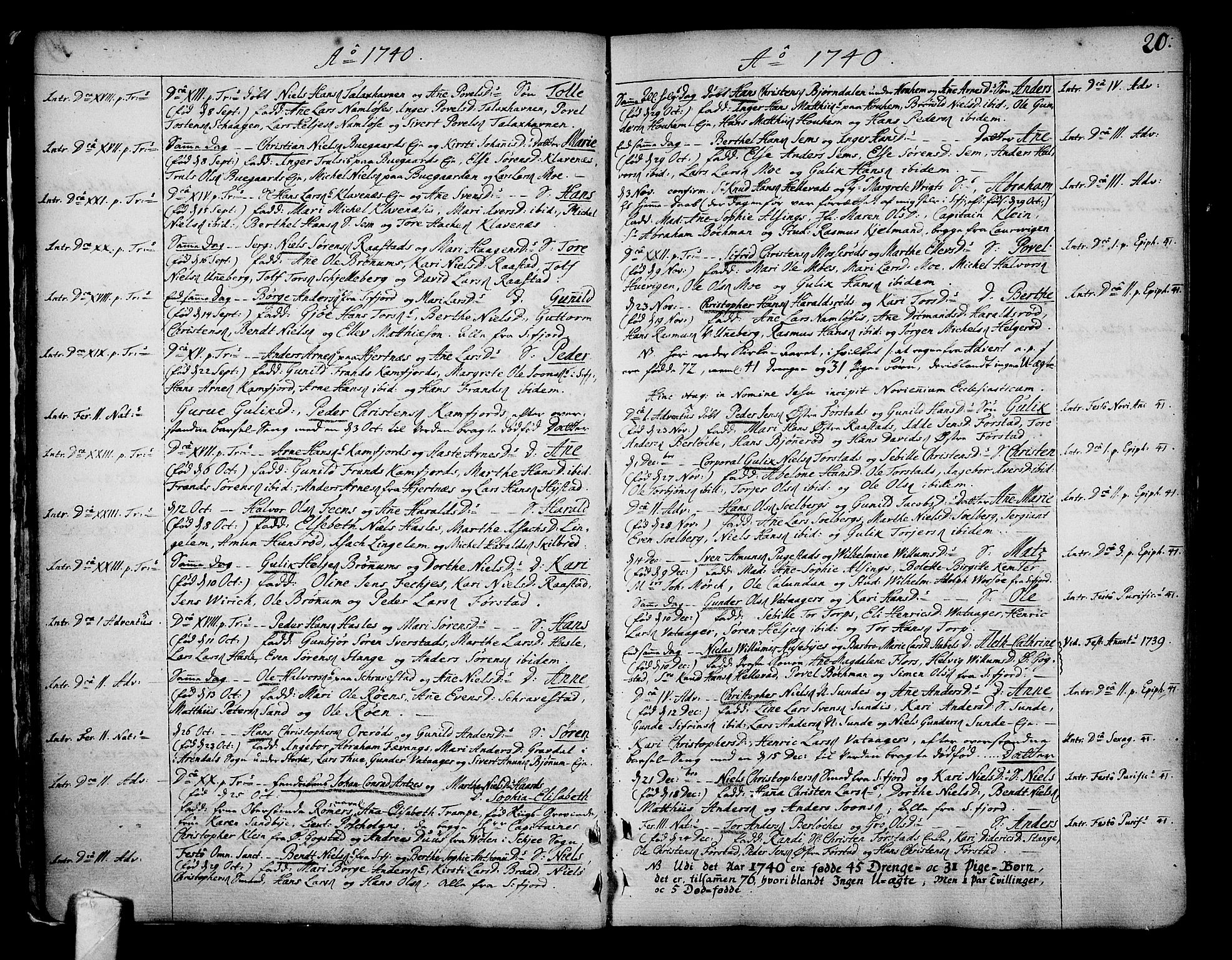 Sandar kirkebøker, SAKO/A-243/F/Fa/L0002: Parish register (official) no. 2, 1733-1788, p. 20