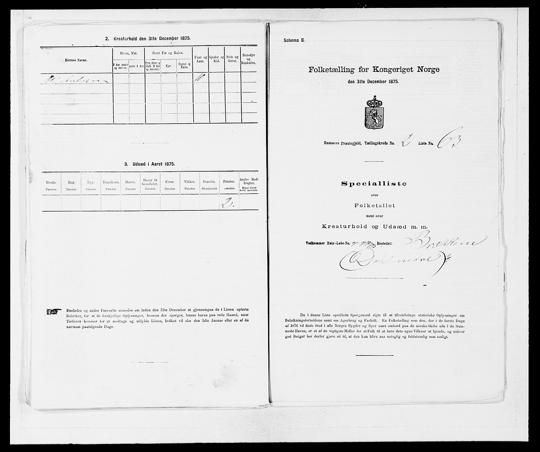 SAB, 1875 census for 1254P Hamre, 1875, p. 297