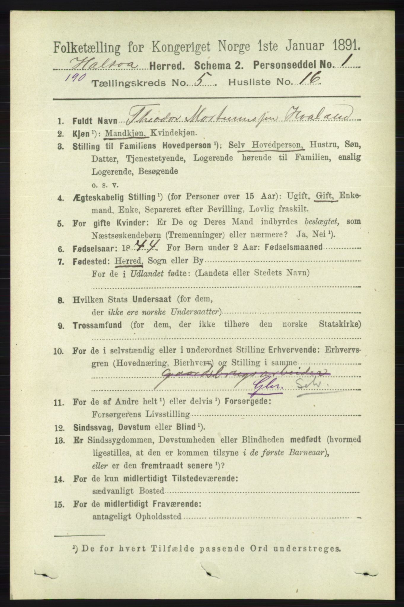 RA, 1891 census for 1019 Halse og Harkmark, 1891, p. 2108