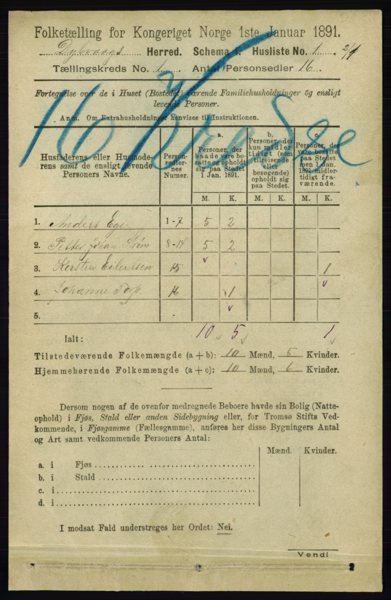 RA, 1891 census for 0915 Dypvåg, 1891, p. 44