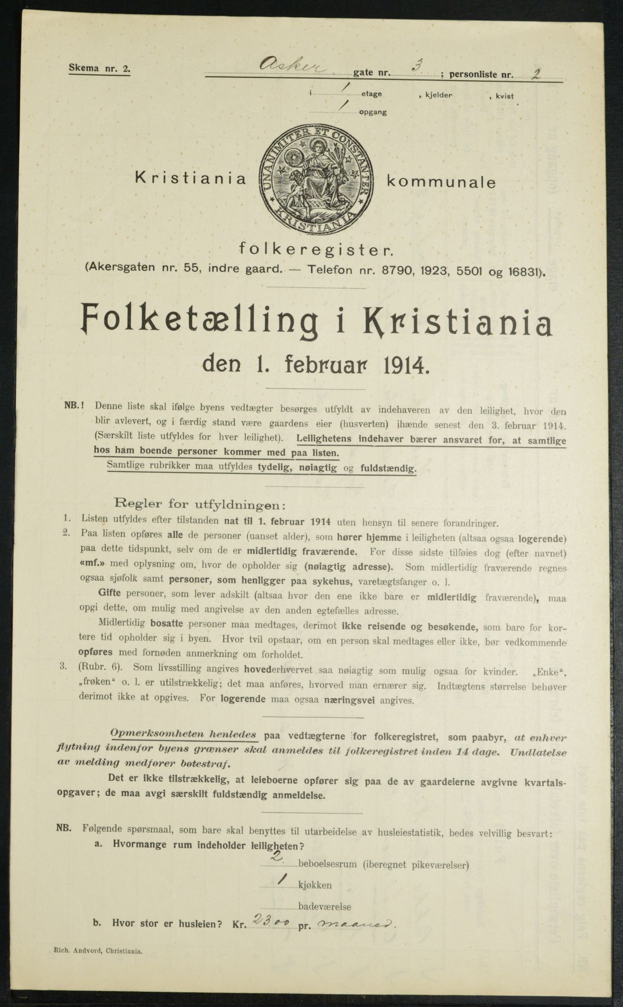 OBA, Municipal Census 1914 for Kristiania, 1914, p. 2530