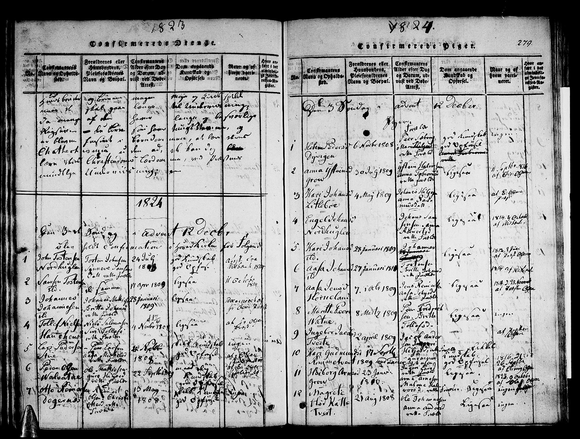 Stord sokneprestembete, SAB/A-78201/H/Haa: Parish register (official) no. A 5, 1816-1825, p. 279