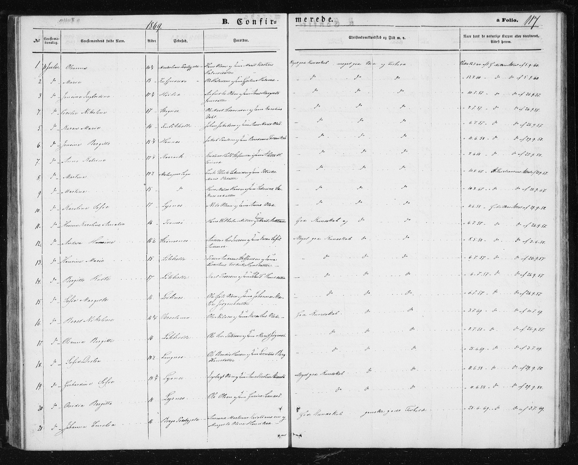 Lenvik sokneprestembete, AV/SATØ-S-1310/H/Ha/Hab/L0004klokker: Parish register (copy) no. 4, 1859-1869, p. 117