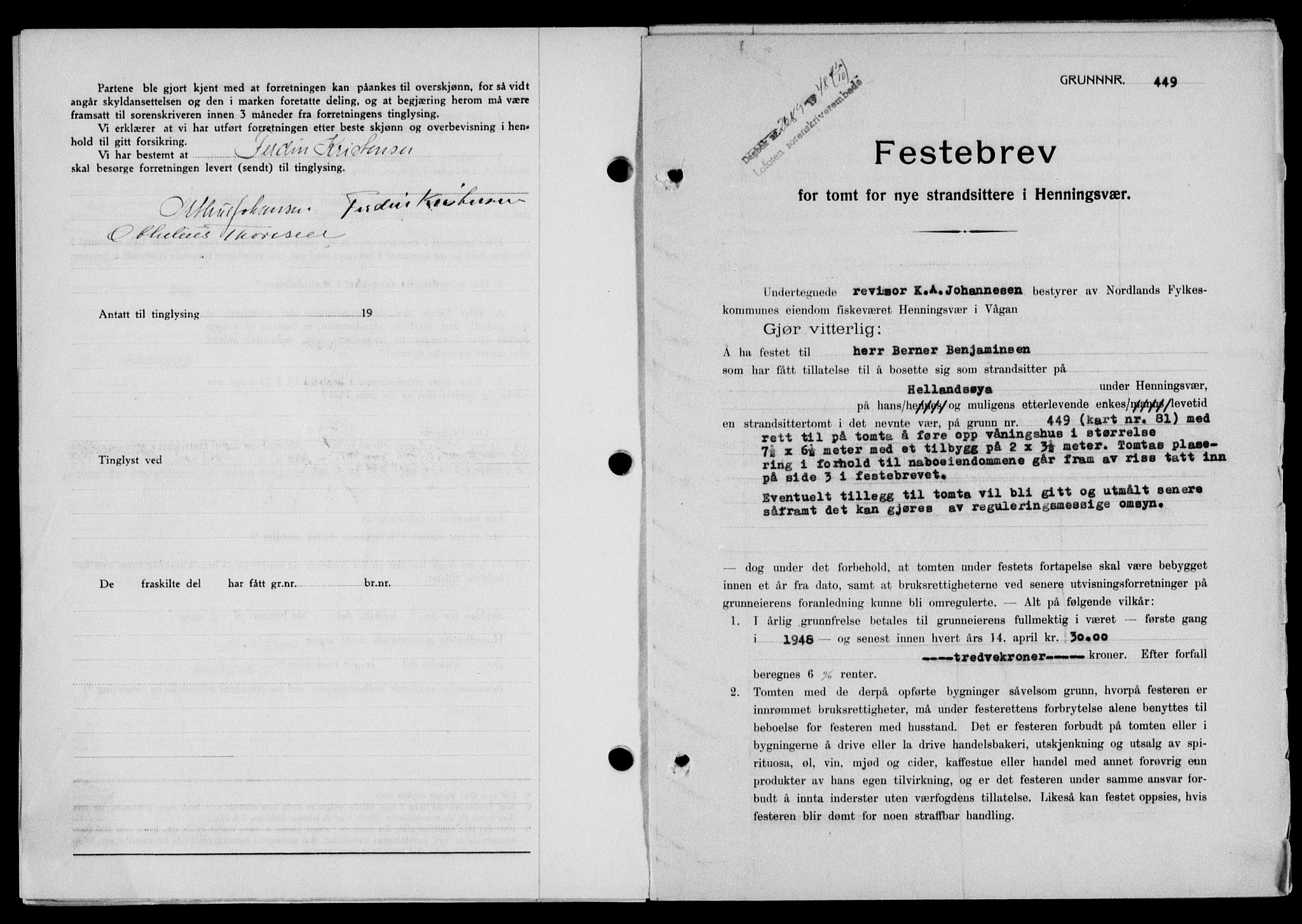Lofoten sorenskriveri, SAT/A-0017/1/2/2C/L0019a: Mortgage book no. 19a, 1948-1948, Diary no: : 2289/1948